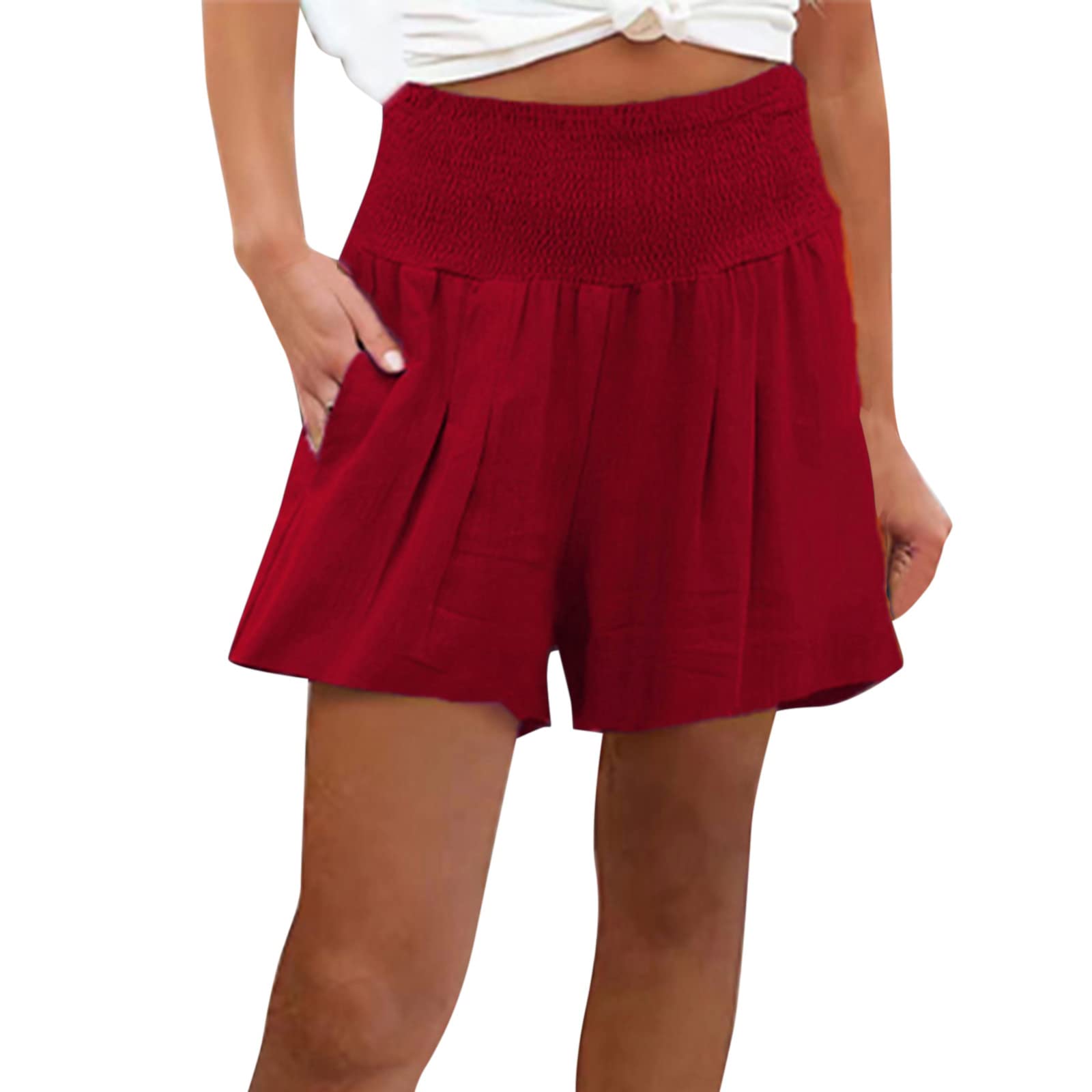 Plus Size Women's Casual Summer Smocked Elastic Waist Comfortable Beach Shorts - Perfect for Vacation, Poolside Lounging & Outdoor Activities