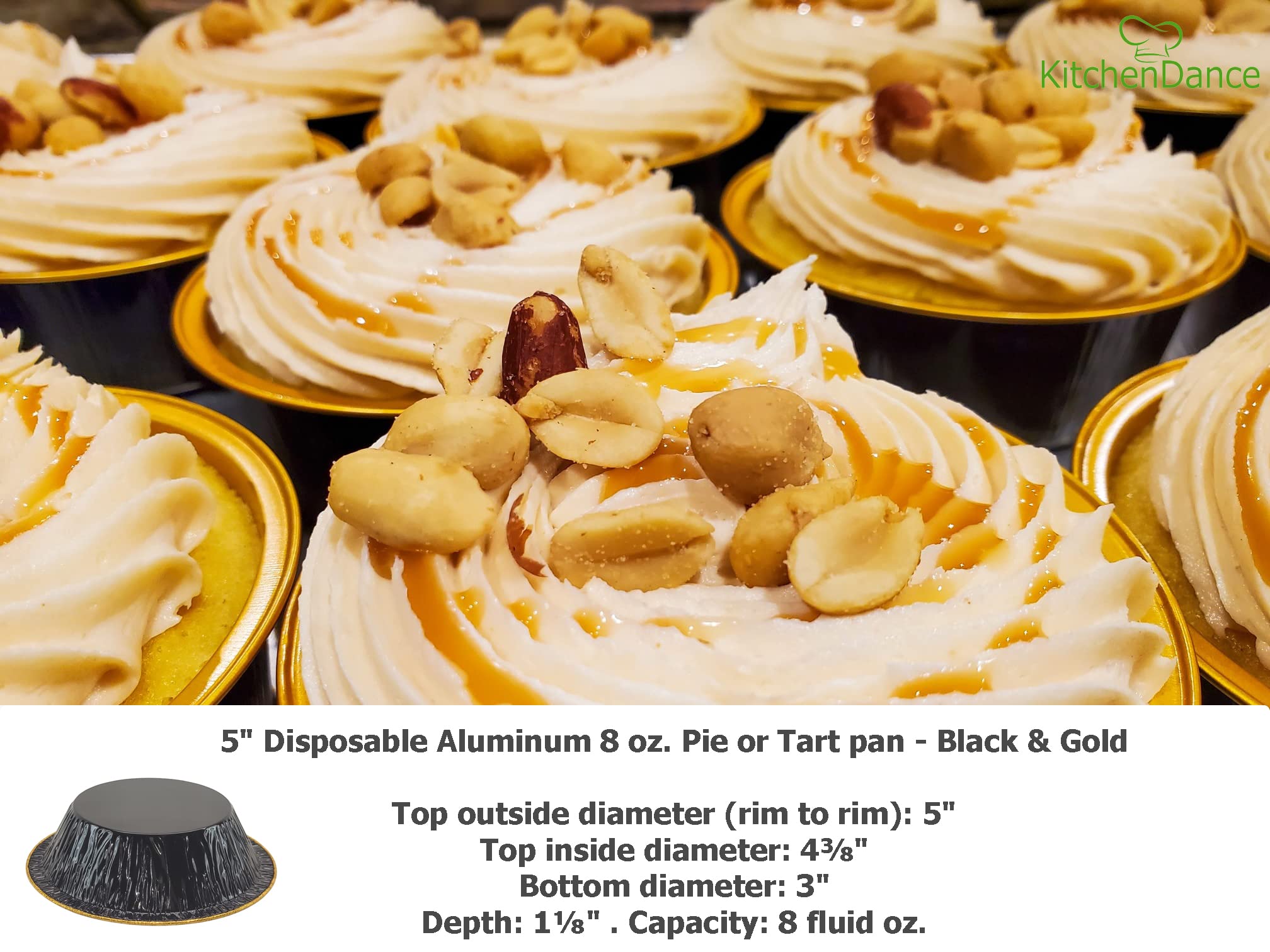 KitchenDance 5 Inch Mini Pie Tins with Lids - Premium Aluminum Baking Pans for Pies, Tarts, Cobblers & Cakes - Reusable & Dishwasher Safe - Perfect for Home Bakers, Holiday Desserts & Party Treats (500, B & G)