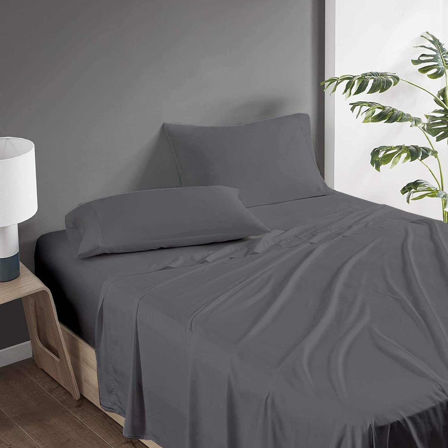 Luxury 600 Thread Count Giza Egyptian Cotton Sheets - Split King Size, Deep Pocket, Dark Grey Solid - Premium Bedding for Hotels, Master Bedrooms & Guest Rooms
