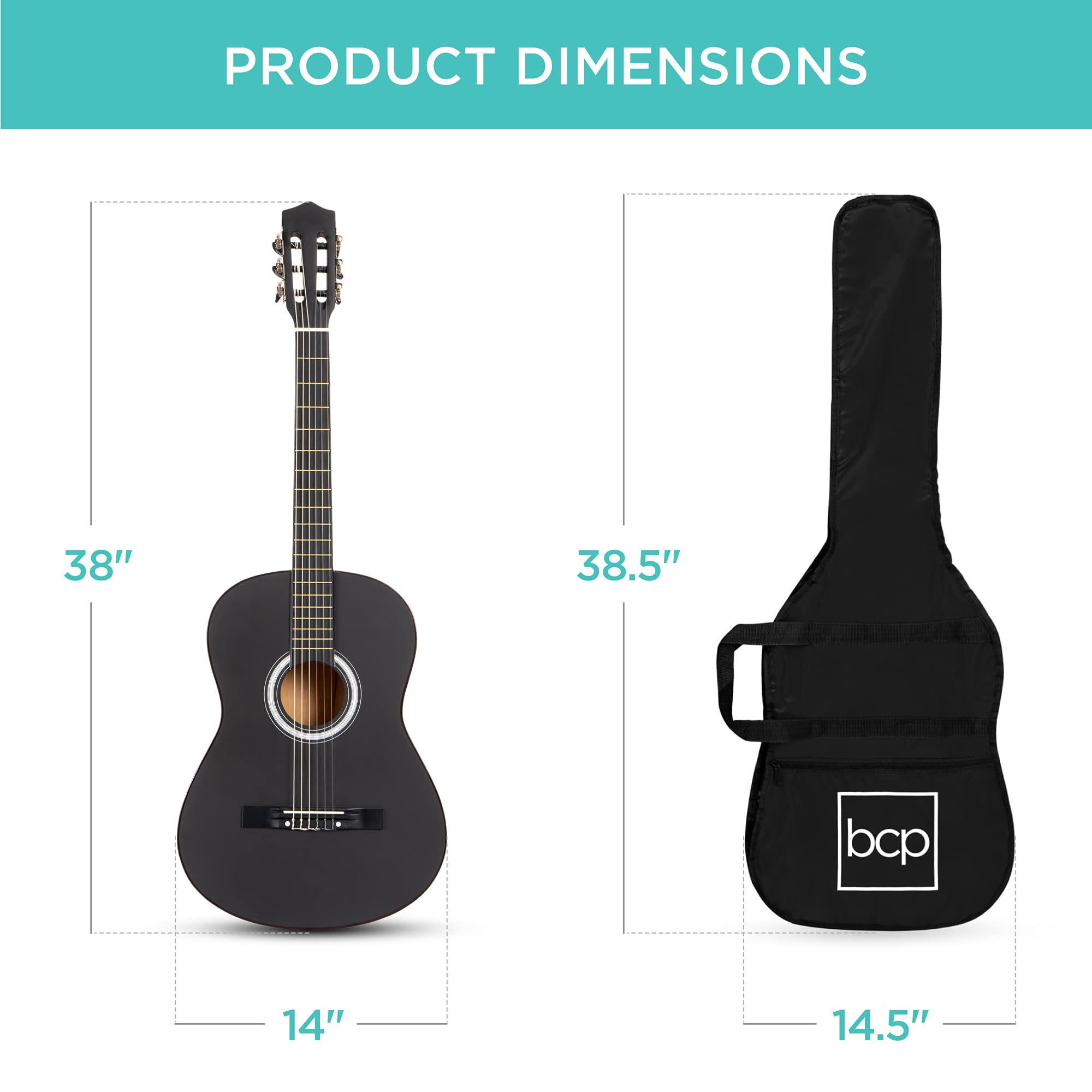 Best Choice Products 38-Inch Beginner Acoustic Guitar Starter Kit with Gig Bag, 6 Picks, Nylon Strings & Strap (Black) - Perfect for Learning, Practice & Travel