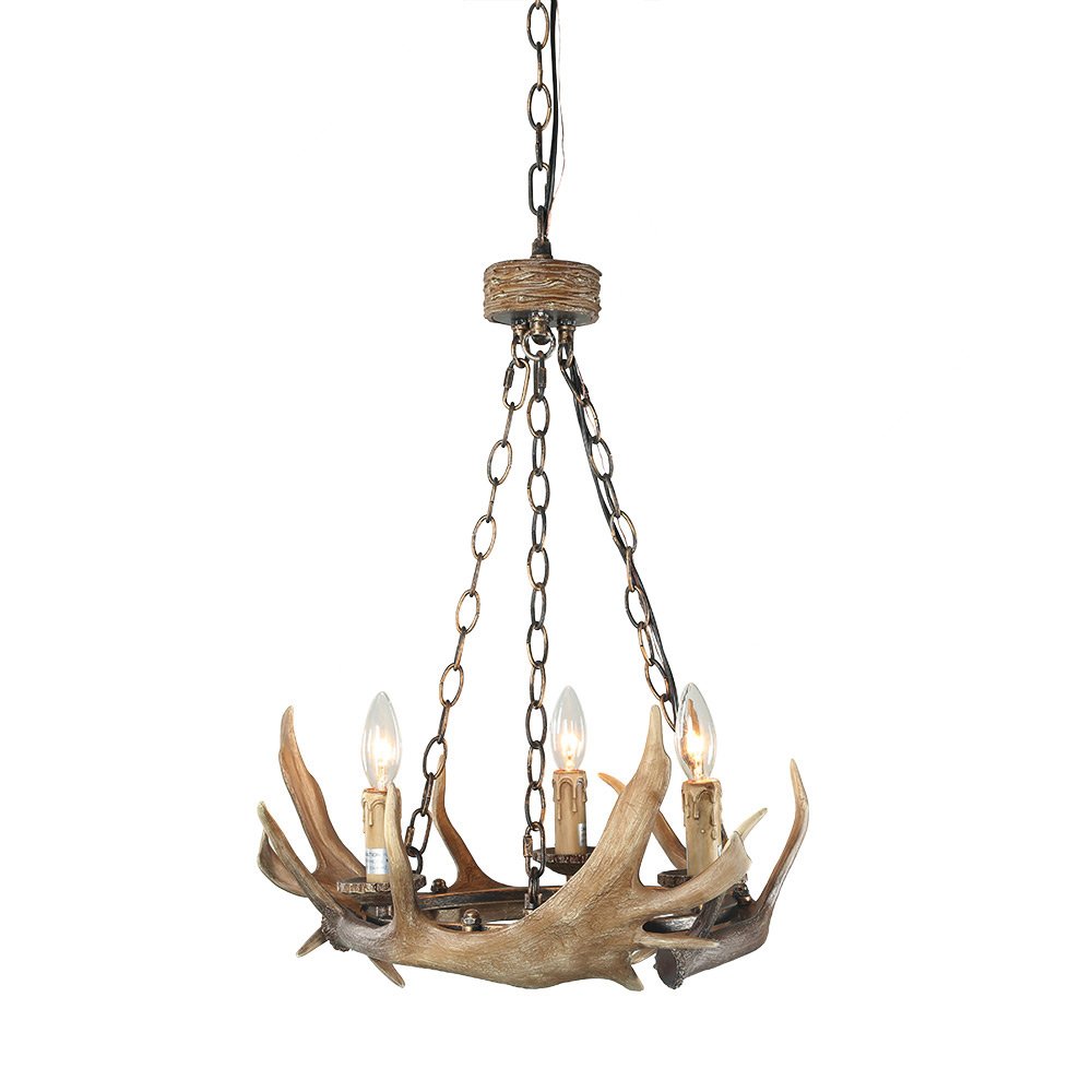 LOG BARN Antler Chandelier - 3-Light Farmhouse Dining Room Ceiling Light Fixture, Hand-Polished Resin, 19.7