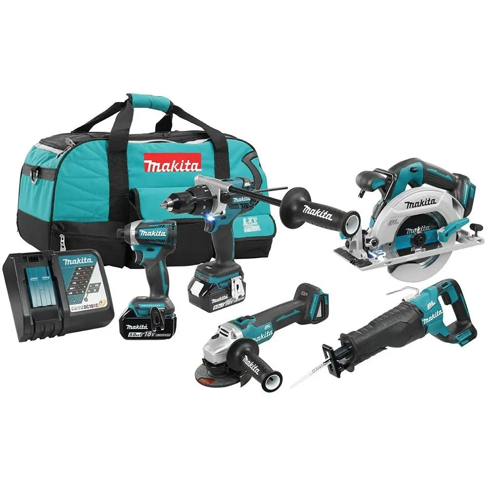 Makita DLX5041TX Brushless 18V LXT 5-Tool Combo Kit with 5.0Ah Battery - Perfect for Professional Contractors & DIY Home Improvement Projects