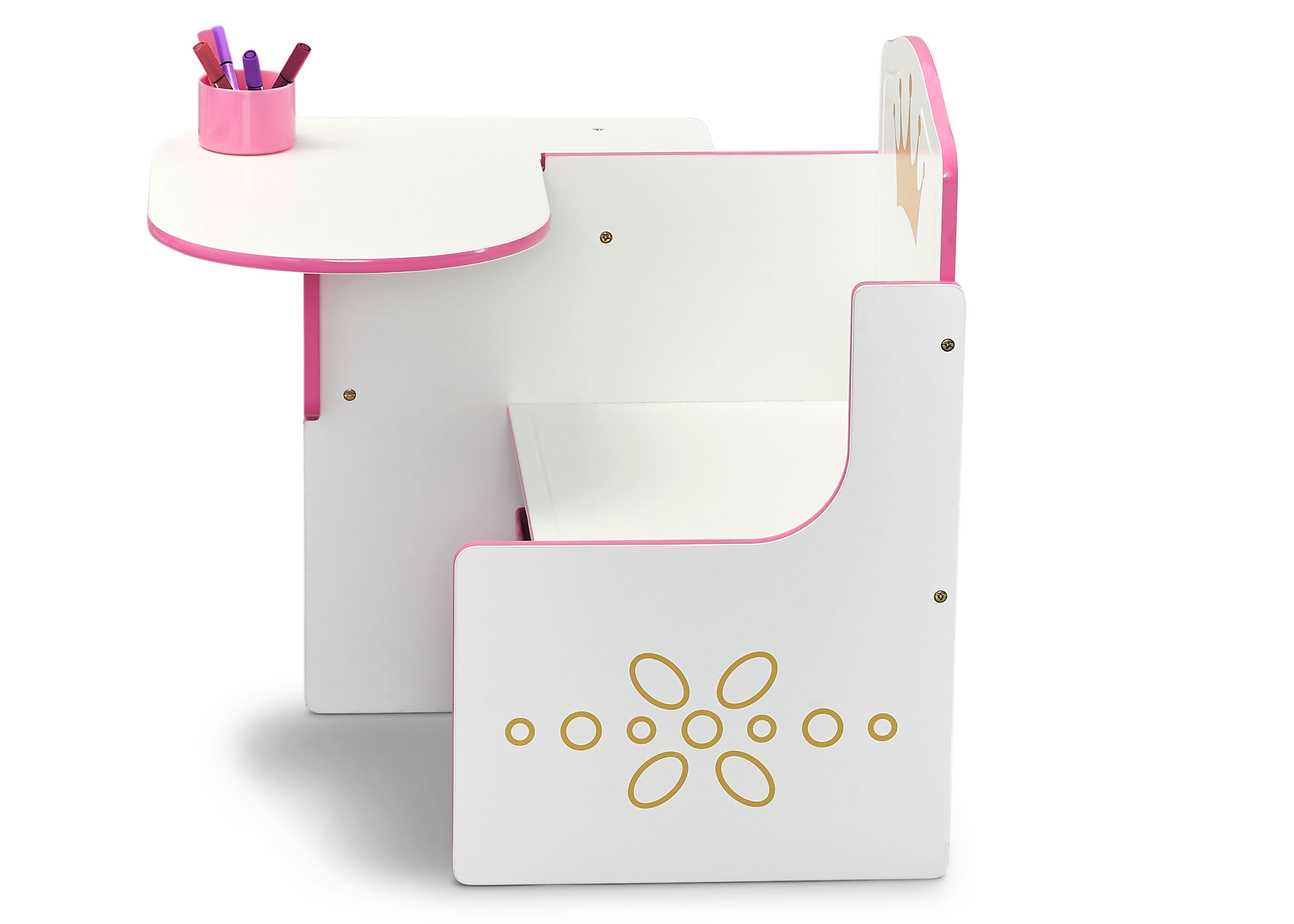 Royal Princess Crown Chair Desk with Storage Bin - Kids Study Table & Organizer for Bedroom, Playroom & Homeschooling