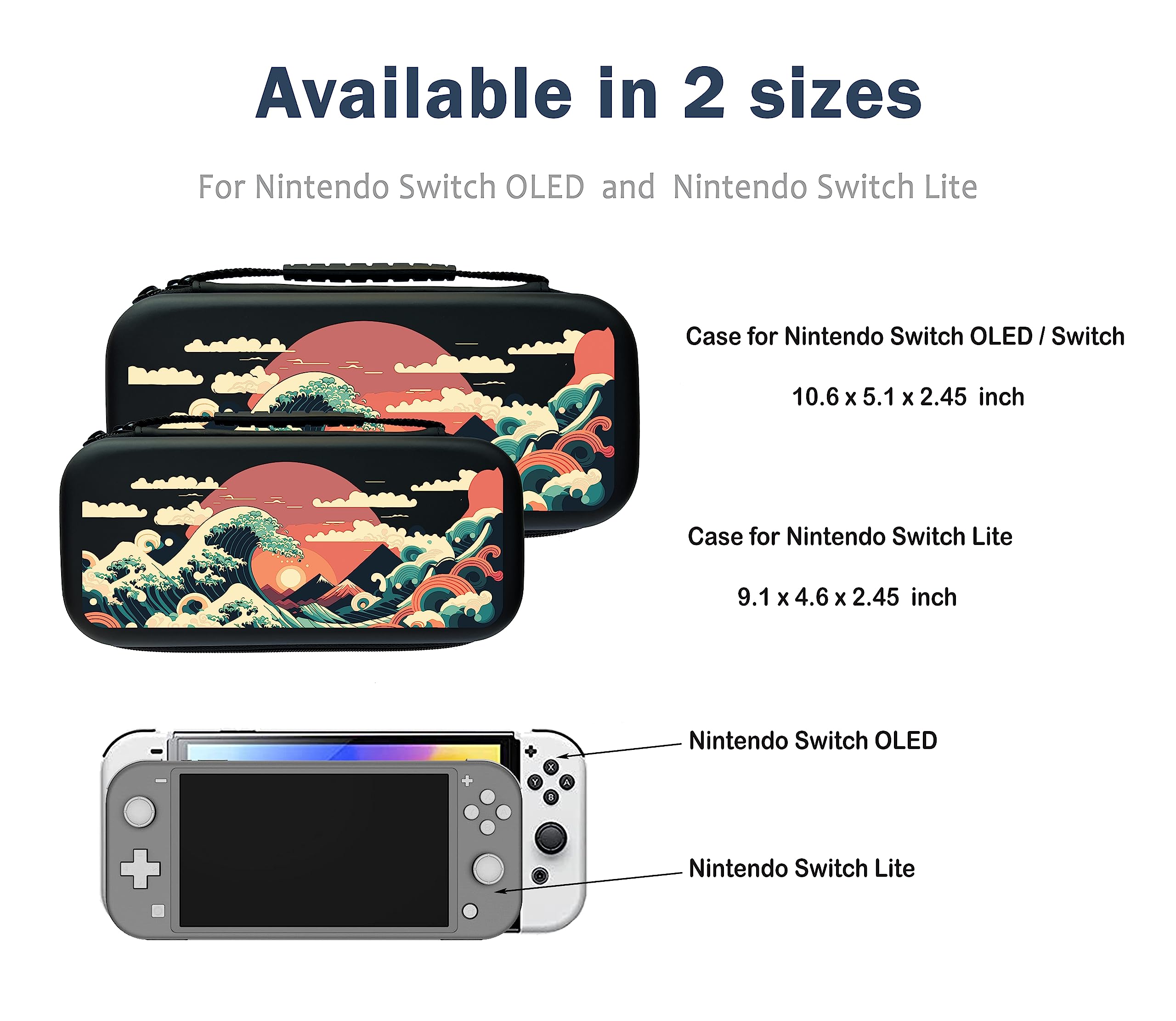 Premium Nintendo Switch Case for OLED/Lite - Japanese Wave Design Protective Hard Shell with 20 Game Cartridge Slots | Travel-Friendly Gaming Accessory for Commuting, Vacations & Home Storage