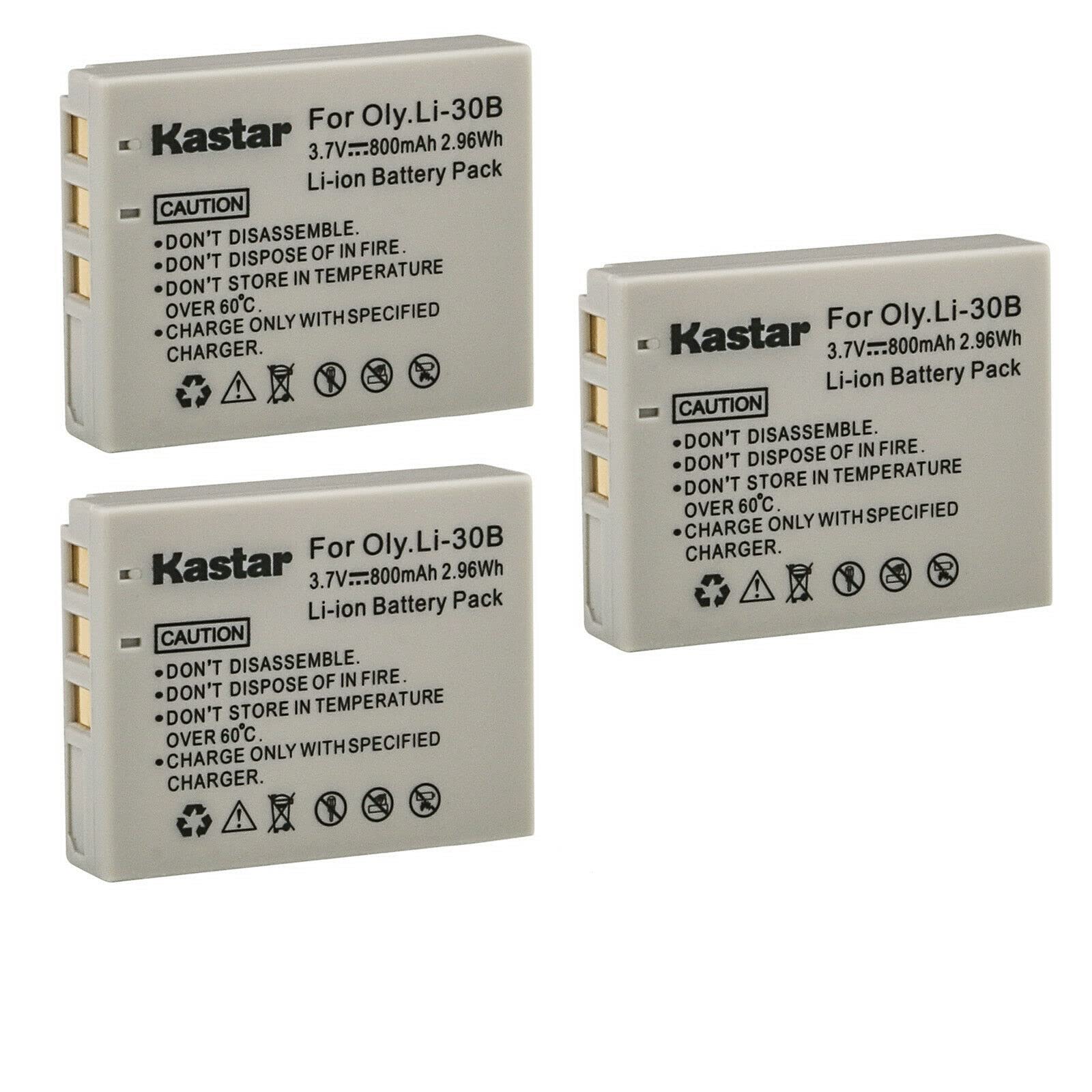 Kastar 3-Pack Replacement Battery for Olympus LI-30B/LI-30C - Compatible with Olympus Stylus Verve Digital, µ-Mini Digital Cameras & Chargers - Perfect for Travel Photography and Everyday Use