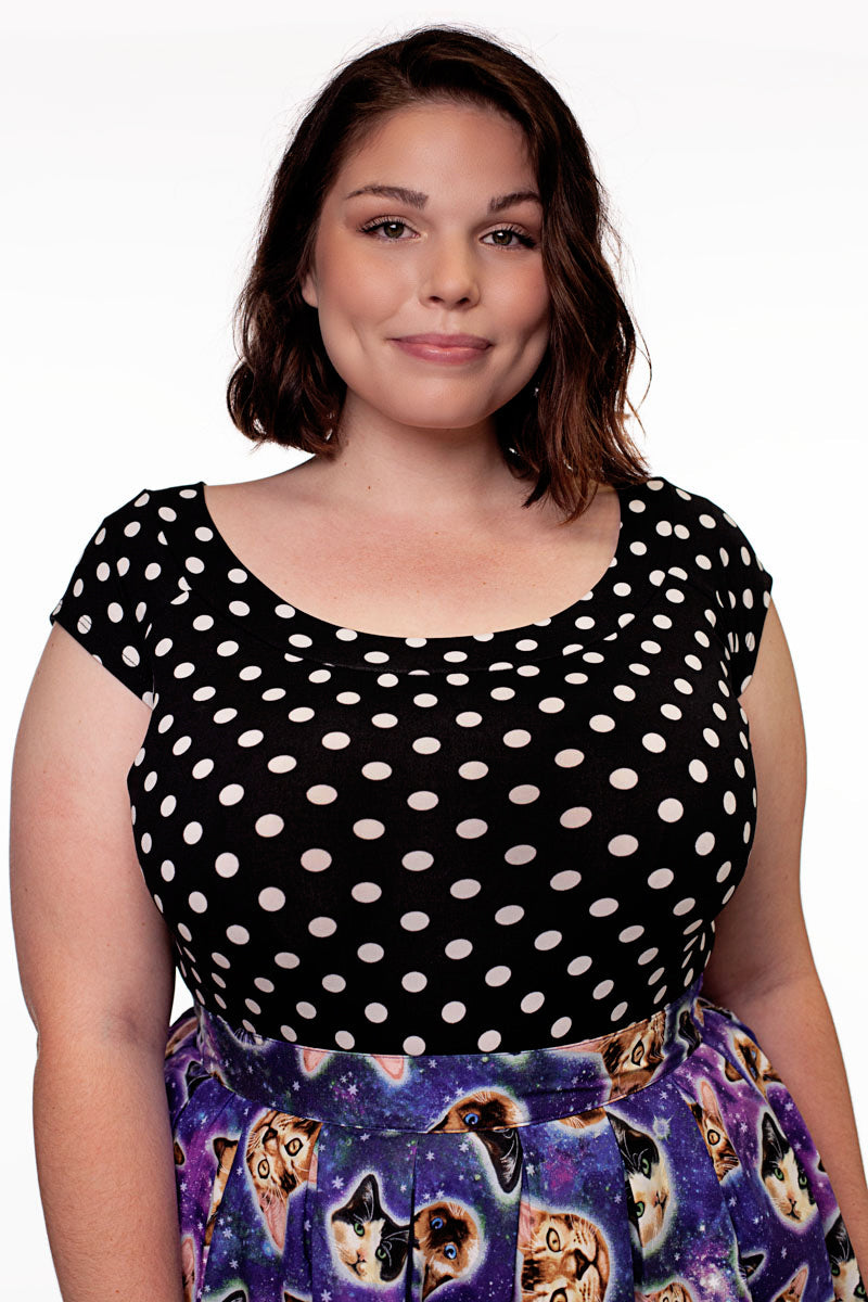 Polka Dot Boat Neck T-Shirt for Women - Flowy Casual Blouse for Summer Outfits & Layering