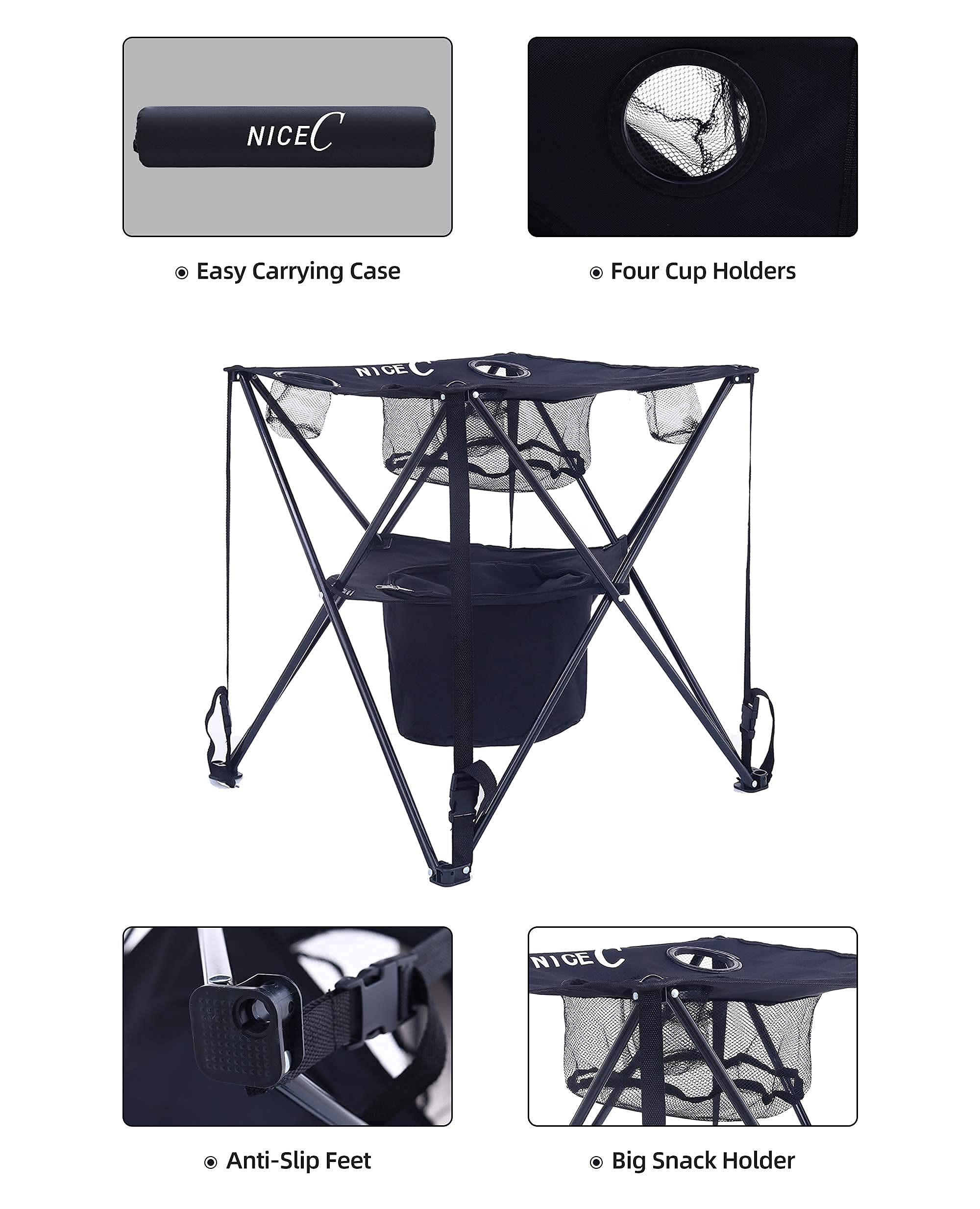2 Pack Blue Folding Beach Chairs with Cooler + 1 Pack Portable Folding Table - Lightweight Outdoor Furniture for Beach, Camping, Picnics & Backyard Relaxation
