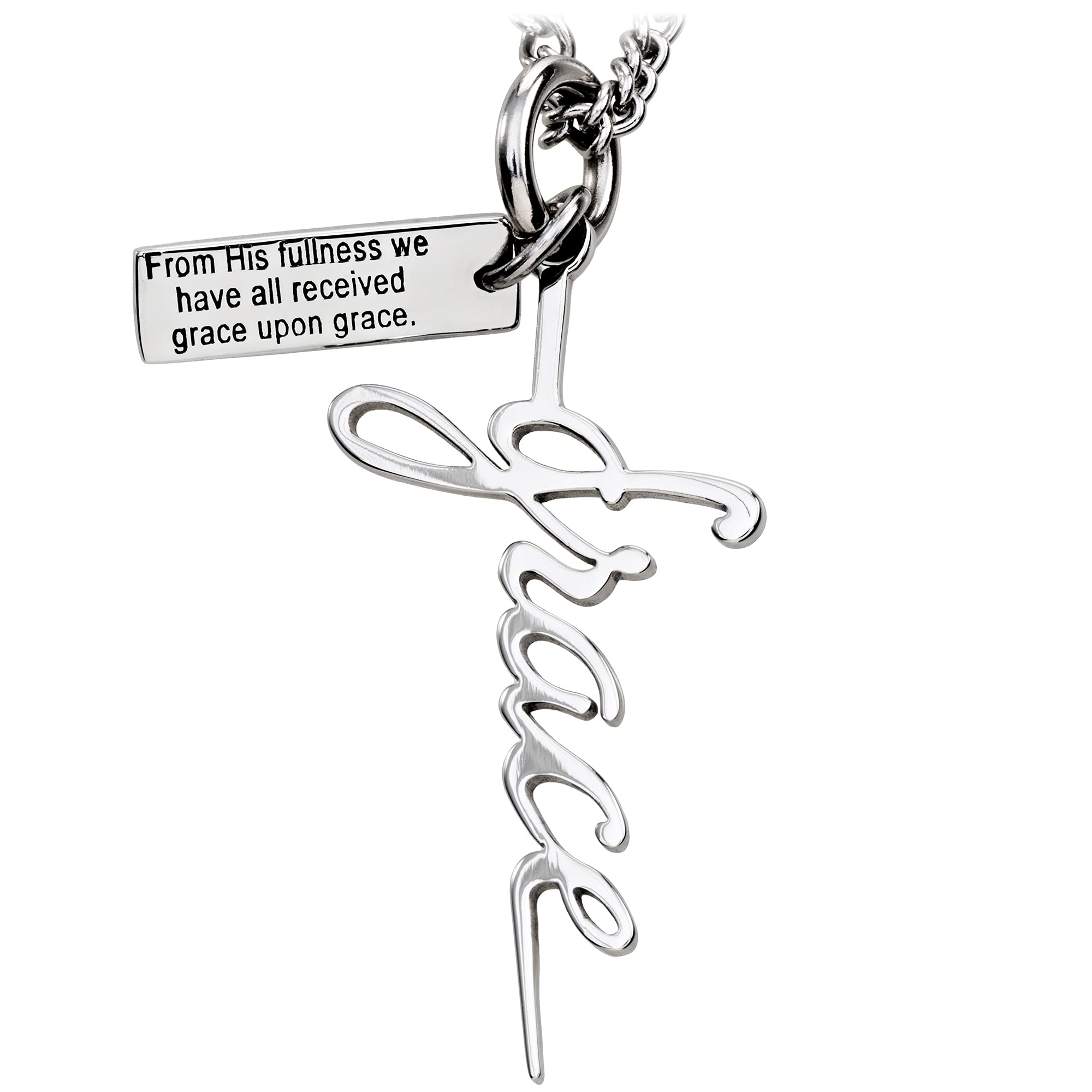 Women's Grace Cross Pendant Necklace - Stainless Steel Christian Jewelry with John 1:16 Verse for Daily Wear