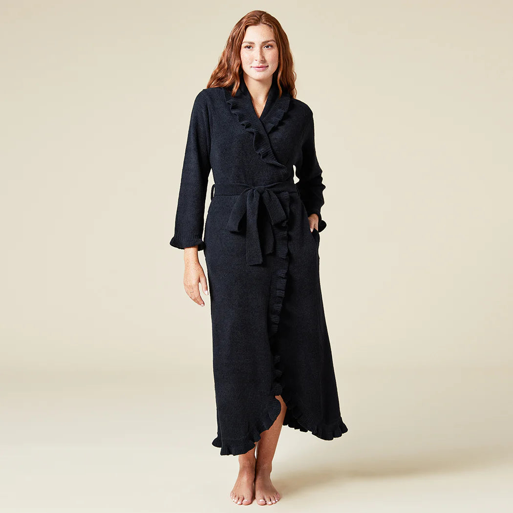 Soft Ruffle Chenille Ankle-Length Robe for Women - Cozy Bathrobe with Pockets, Perfect for Spa, Lounge & Relaxation at Home