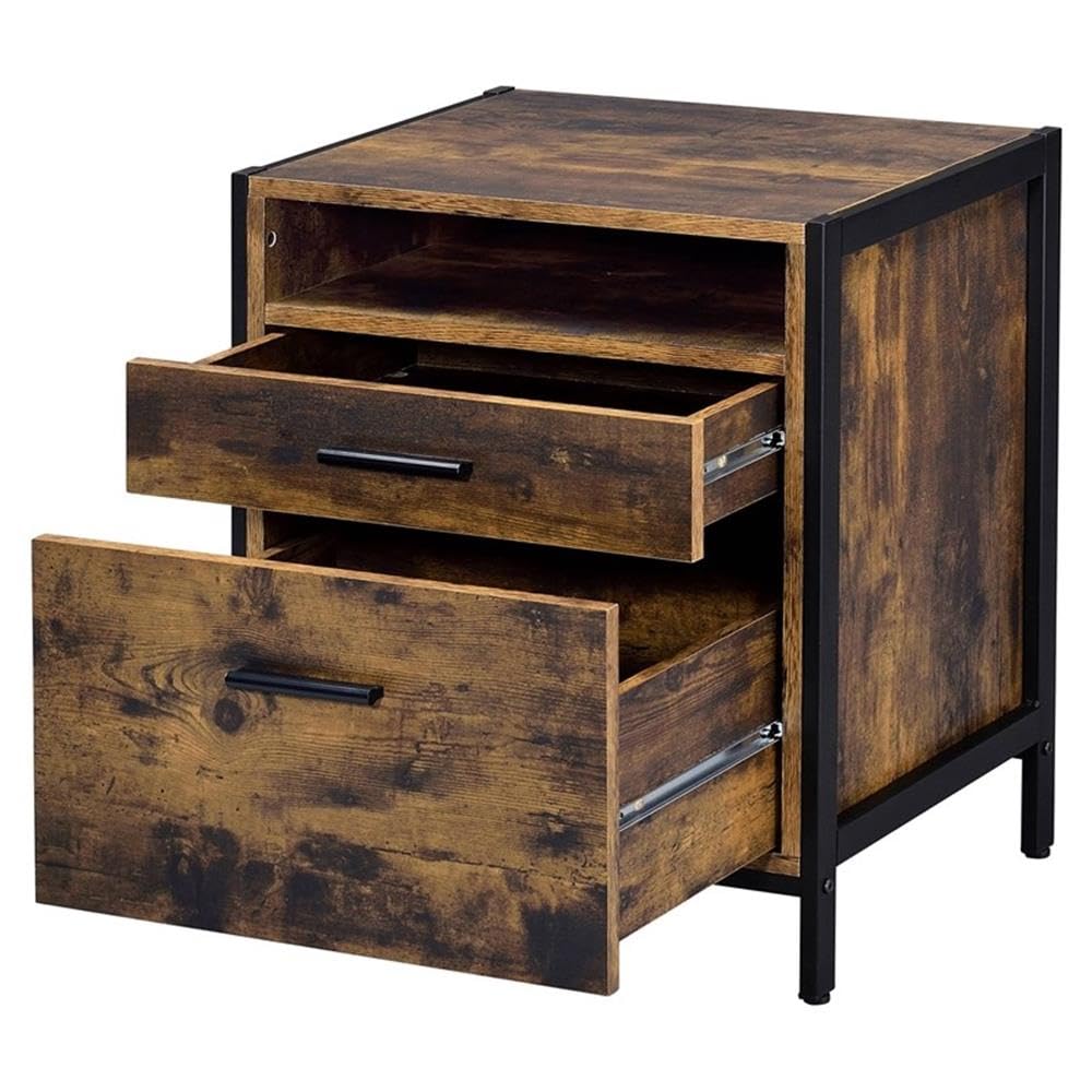 Acme Juvanth Rustic Oak & Black 2-Drawer Wooden Nightstand - Perfect for Bedroom Furniture, Guest Room, or Small Space Storage