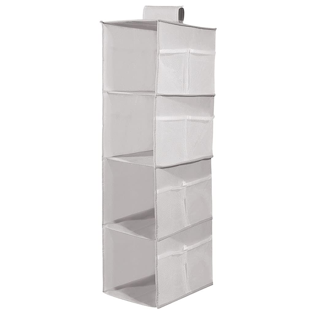 FAKEME Collapsible Hanging Closet Organizer - 4-Tier Foldable Storage Shelves for Sweaters, Shoes, Bags, Hats & Blankets - Space Saving Closet Organizer for Bedroom, Dorm & Apartment - Gray