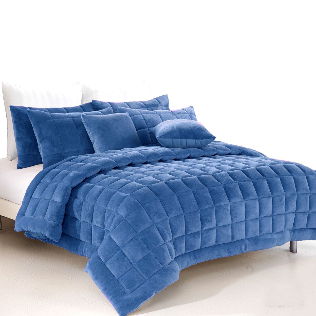 Alastairs Augusta Faux Mink Quilt & Comforter Set - King Size Denim Blue Luxury Bedding for Cozy Bedroom Decor & Guest Room Upgrade