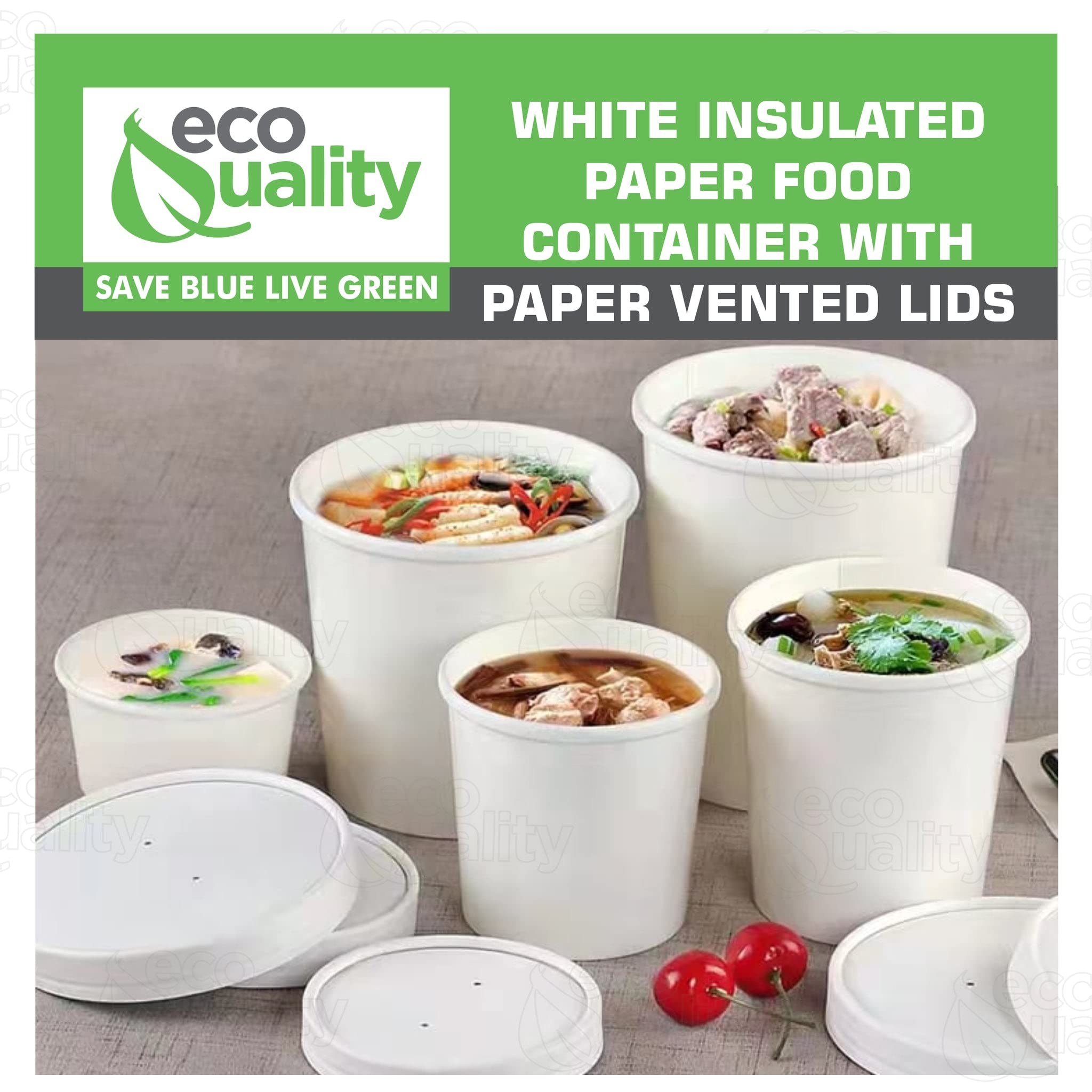 EcoQuality 32oz Disposable White Paper Soup Containers with Lids - Microwave Safe & Freezer Friendly Food Storage Bowls for Ice Cream, Frozen Yogurt, Desserts - Bulk Pack of 150 for Takeout, Parties & Catering