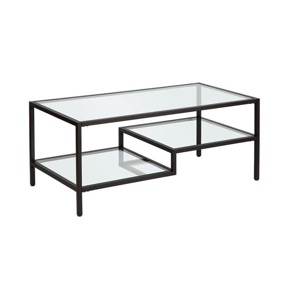 Modern Metal Two-Tier Coffee Table with Blackened Bronze Finish - Perfect for Living Room, Office & Lounge Decor