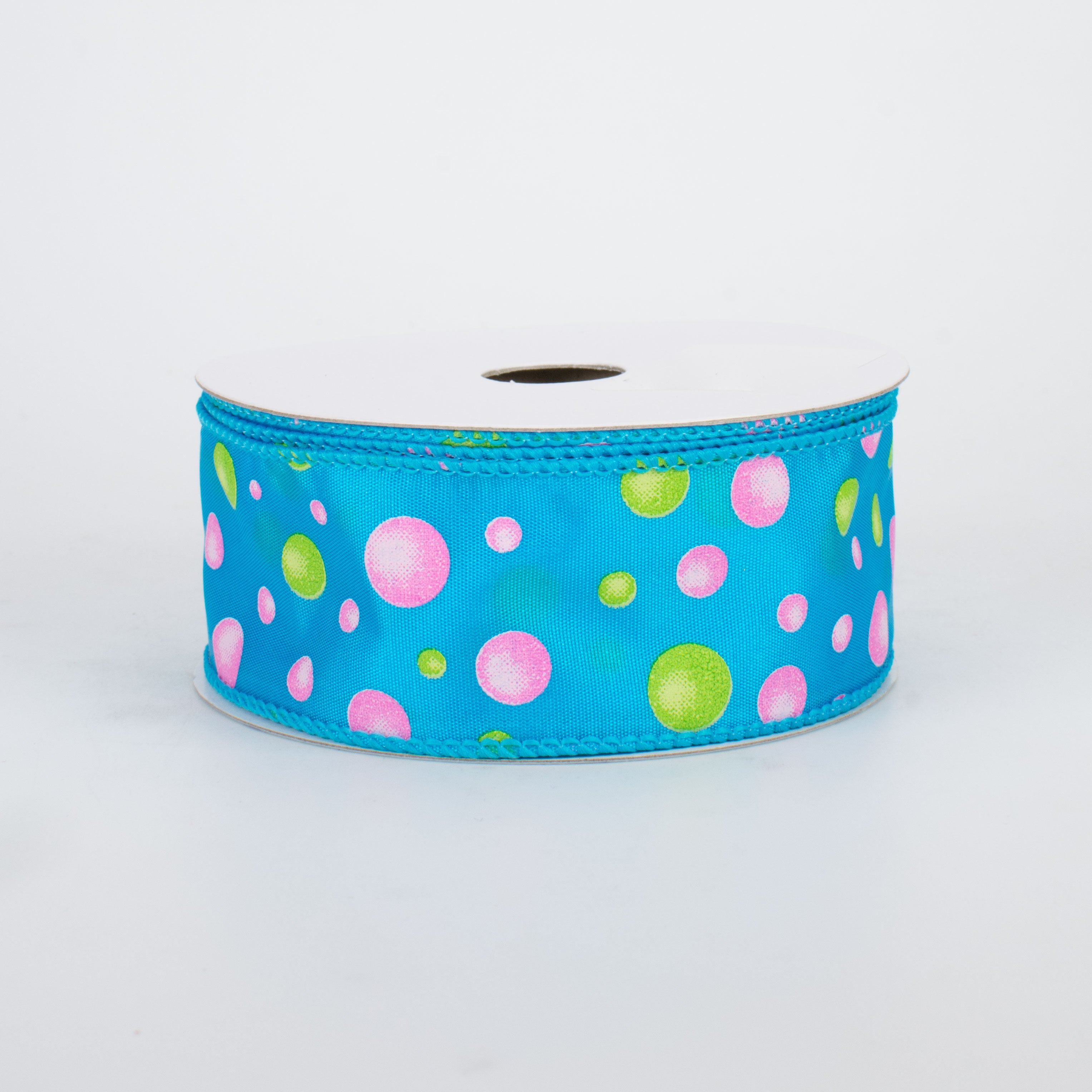 1.5 Inch Pink & Green Dots Ribbon - Turquoise Color Craft Ribbon (10 Yards) for Gift Wrapping, DIY Crafts, Hair Bows, Scrapbooking & Party Decorations