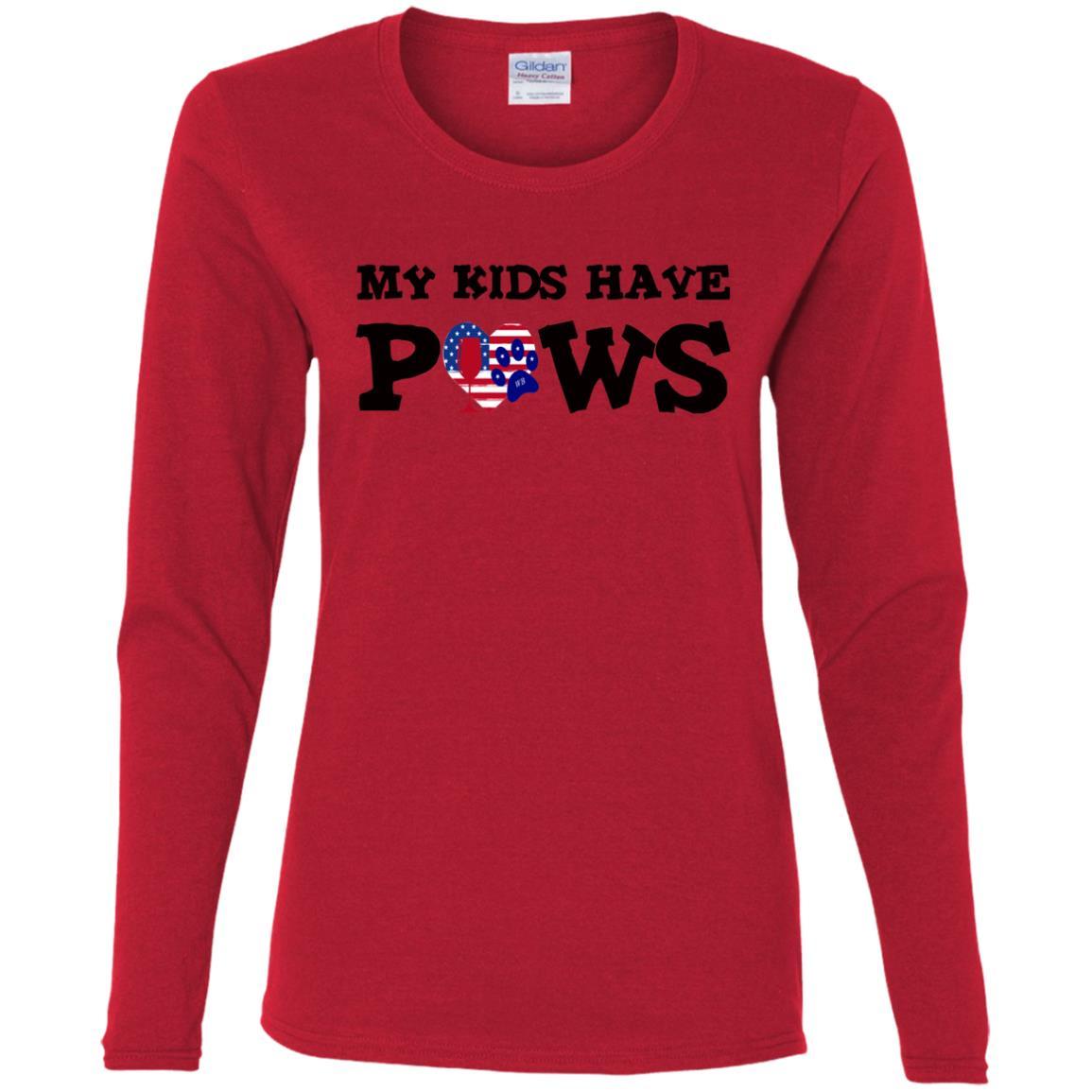 My Kids Have Paws Women's Cotton Long Sleeve T-Shirt - Funny Dog Mom Gift for Pet Lovers - Perfect for Casual Wear, Dog Parks & Pet Owner Events