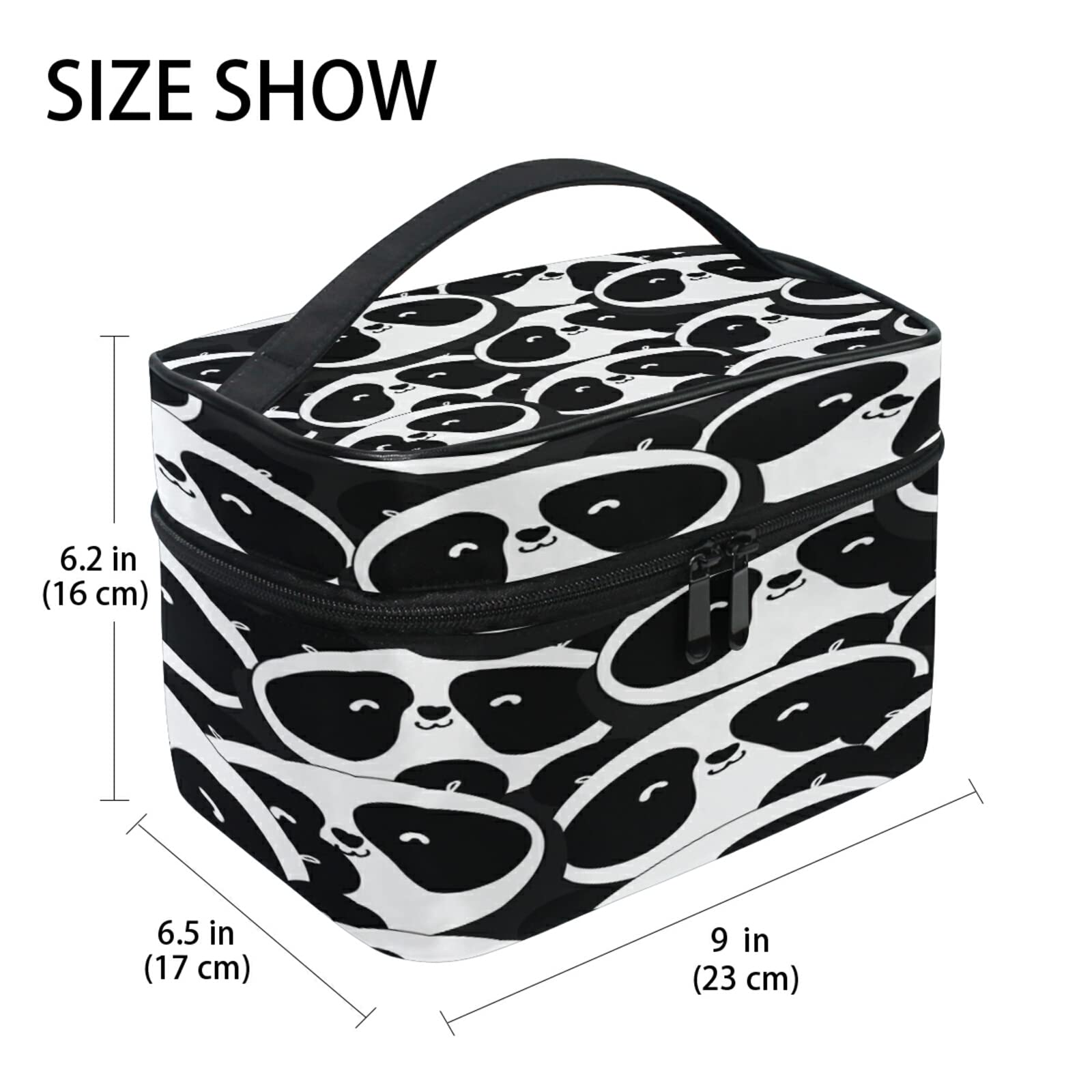 Cute Panda Print Cosmetic Bag with Handle - Travel Makeup Organizer for Women & Girls - Waterproof Makeup Storage Pouch for Travel, Gym, and Daily Use