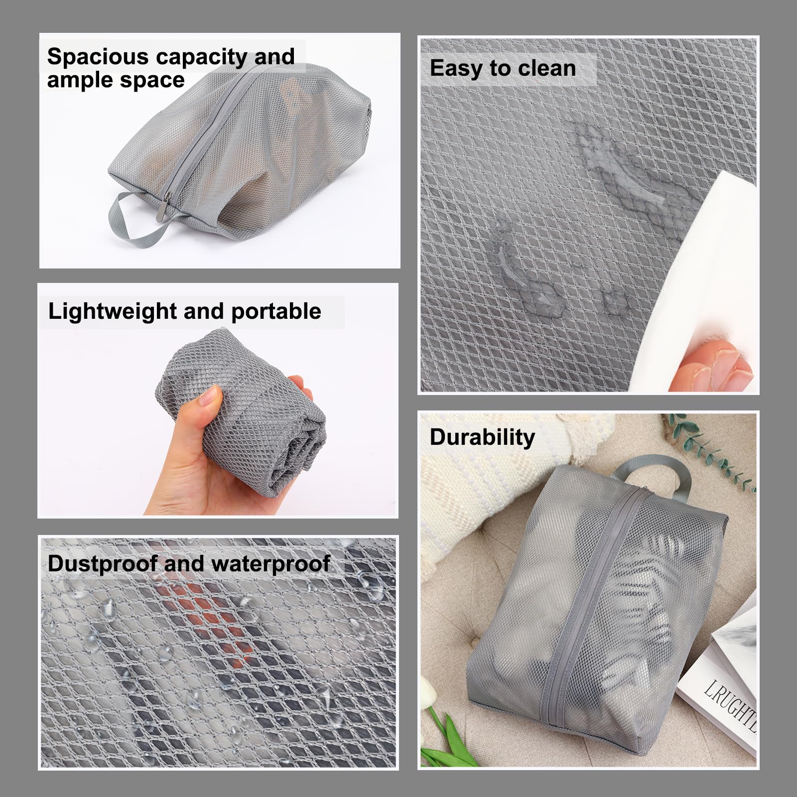 Fixwal Waterproof Travel Shoe Bags (2 Pack) - Medium Grey Translucent Shoe Storage for Men & Women | Perfect for Packing Suitcases, Gym Bags & Organization