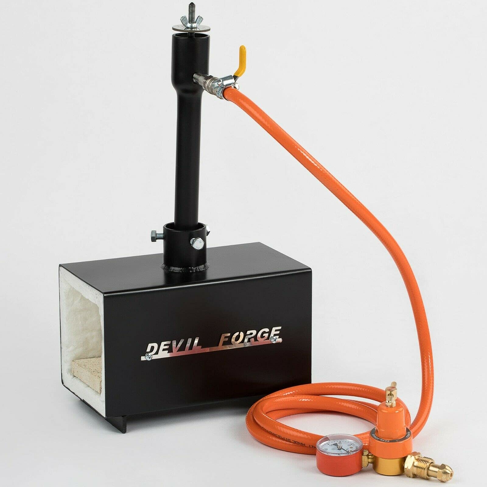 DEVIL-FORGE DFPROF1b Propane Gas Forge - 80,000 BTU Single Burner with Gas Ball Valve & Air Choke for Knife Making, Blacksmithing, Farrier Work - Reaches 2500°F/1370°C - Perfect for Metalworking, Jewelry Crafting & DIY Projects