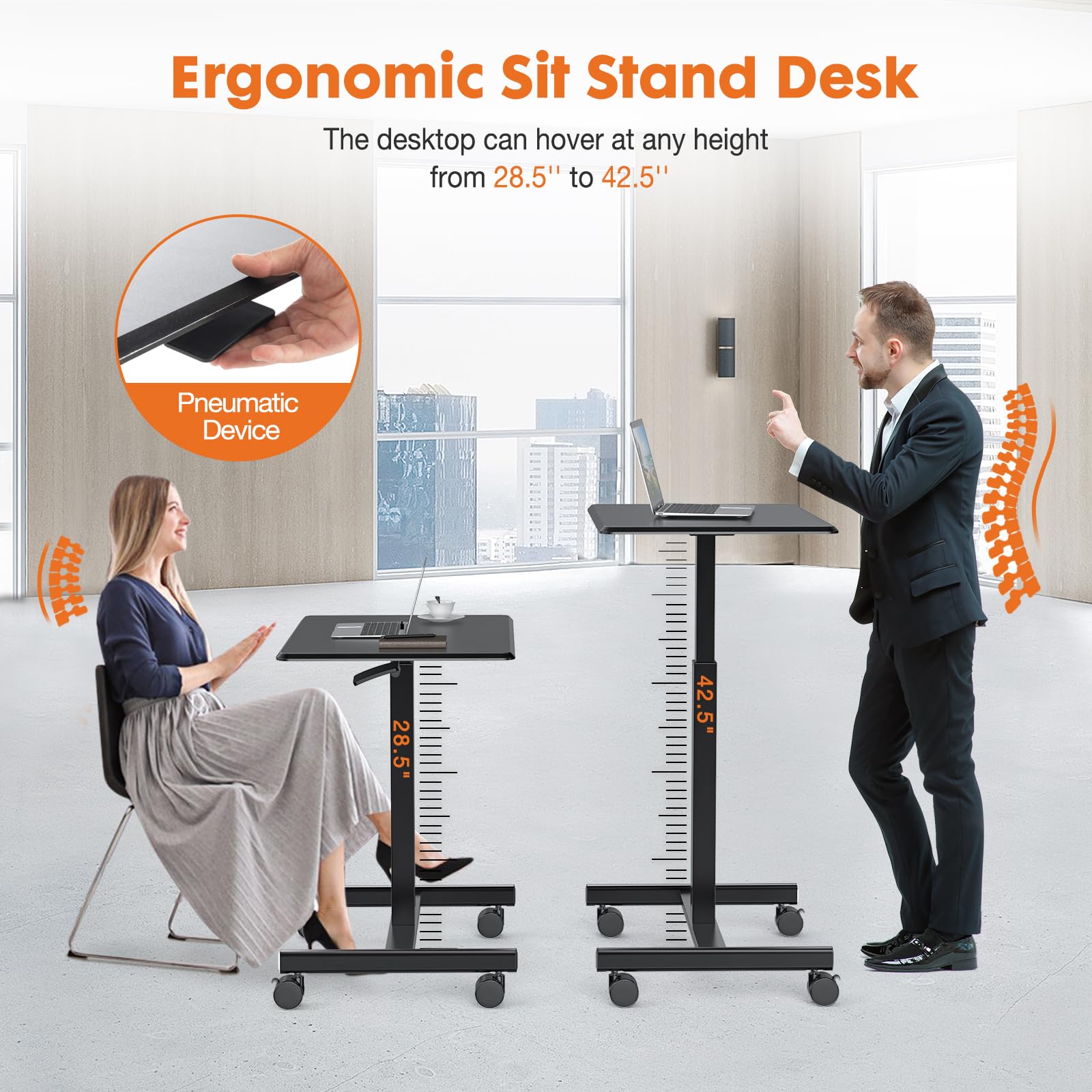 Adjustable Height Rolling Standing Desk - Mobile Overbed Table & Teacher Podium with Wheels, Portable Laptop Computer Cart for Home Office, Classroom, Dorm - Perfect for Remote Work, Online Teaching & Hospital Use