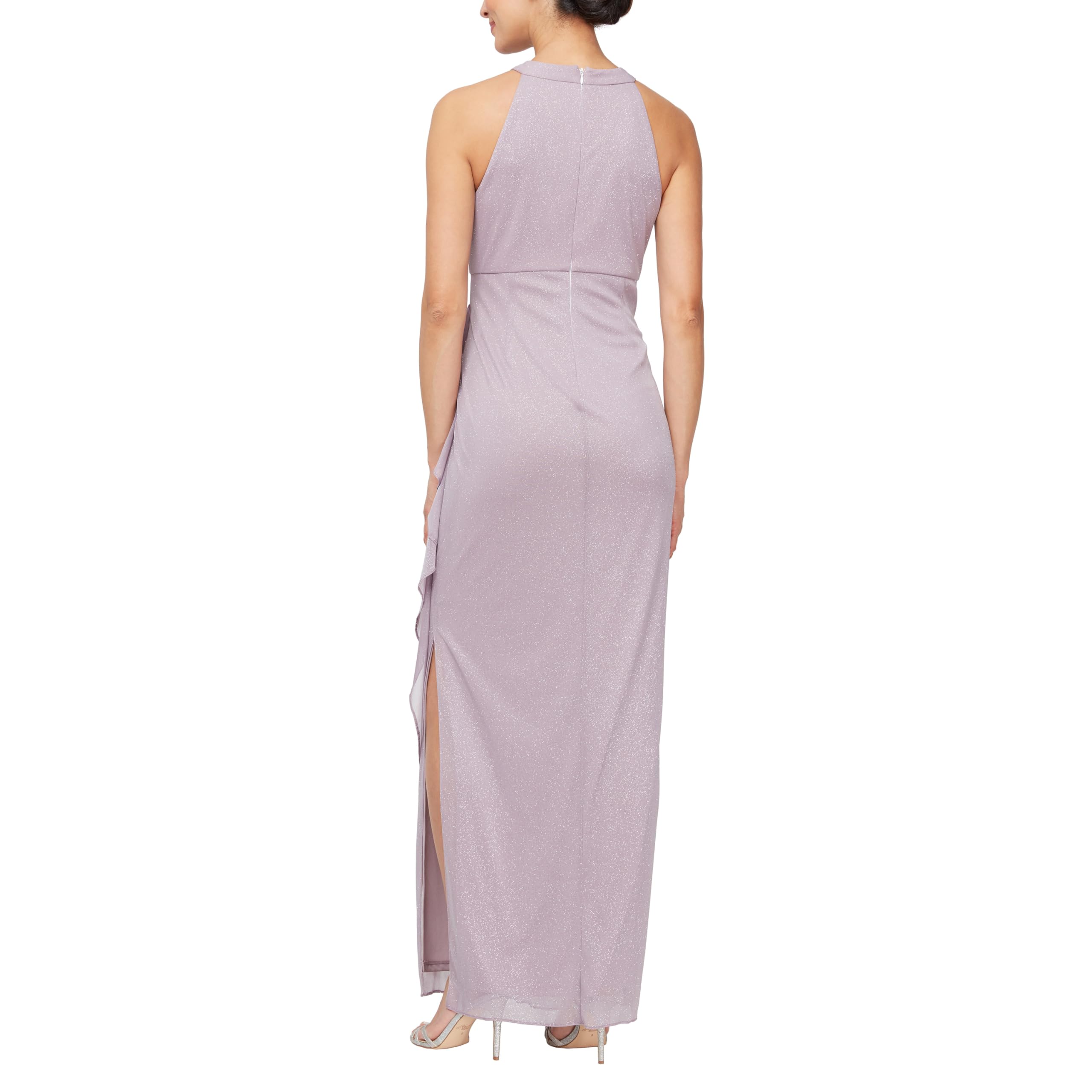 Alex Evenings Women's Long Glitter Mesh Wedding Guest Dress - Elegant Formal Gown with Halter Neckline for Special Occasions (Available in Petite & Regular Sizes) | Perfect for Weddings, Galas, Prom Nights & Black Tie Events