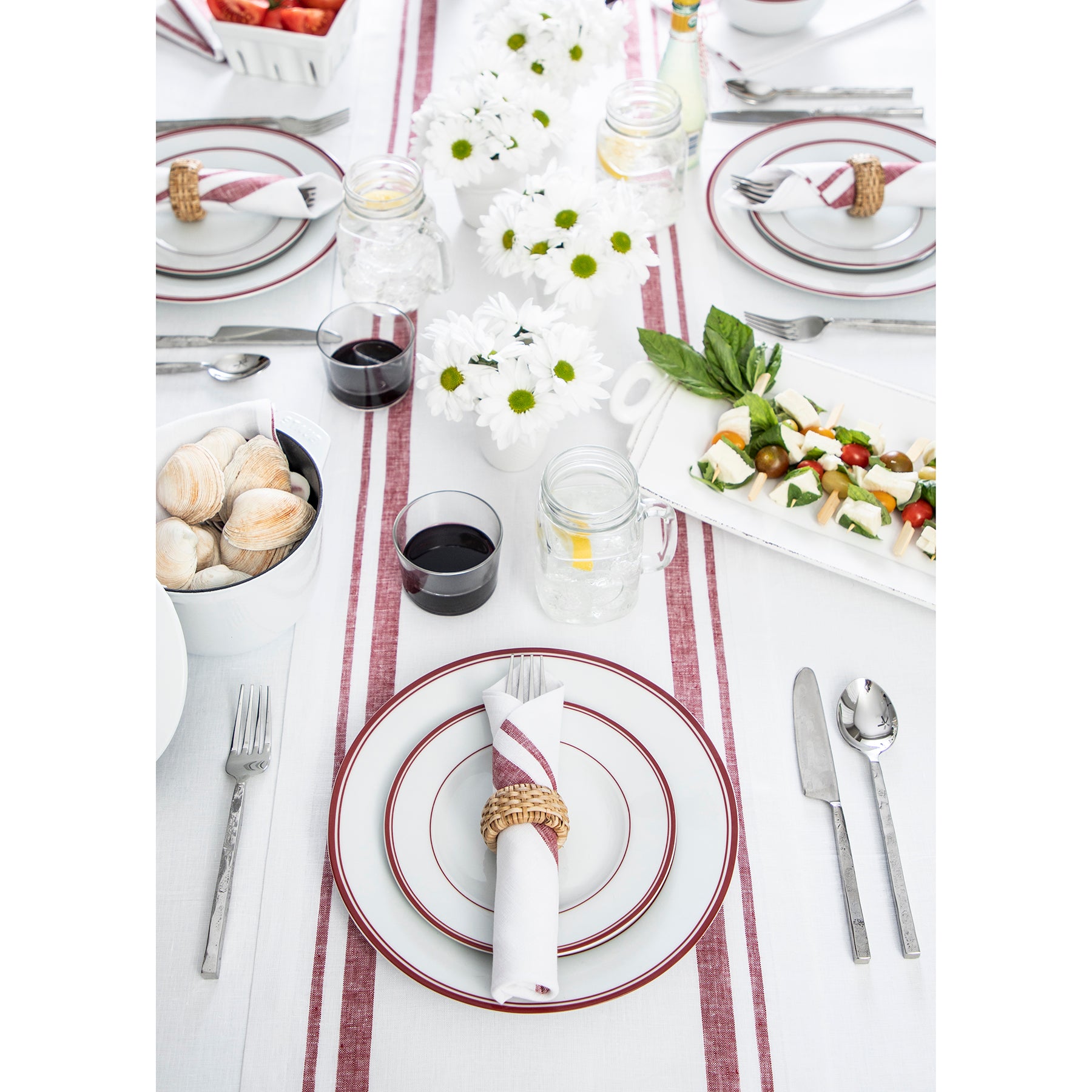 French Striped Table Runner - 16 Inch Wide Cotton Linen Blend for Dining Room Decor & Wedding Table Setting