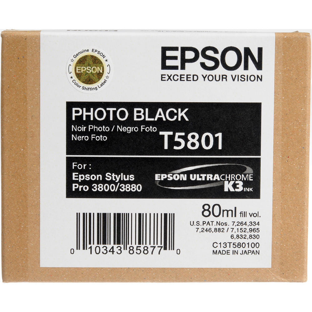 Epson T580100 UltraChrome Photo Black Ink Cartridge for SureColor P800/P6000 Printers - High-Quality Photo Printing for Professional Photography & Fine Art