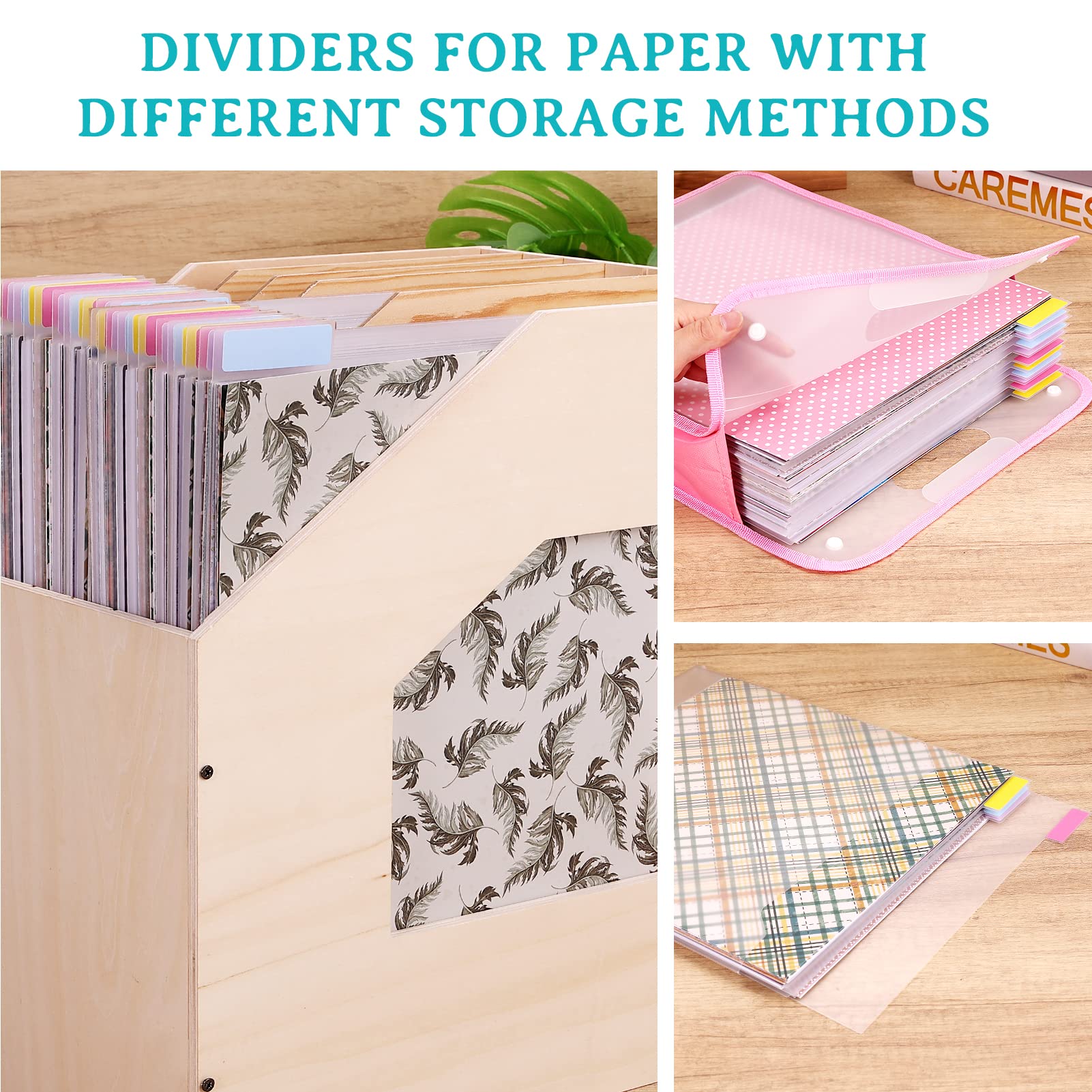 Caydo 32-Piece Plastic Scrapbook Tab Dividers with 48 Sticky Index Tabs - Organize 12x12 Inch Scrapbook Paper & Cardstock - Perfect for DIY Albums, Photo Projects, and Crafting Supplies Storage