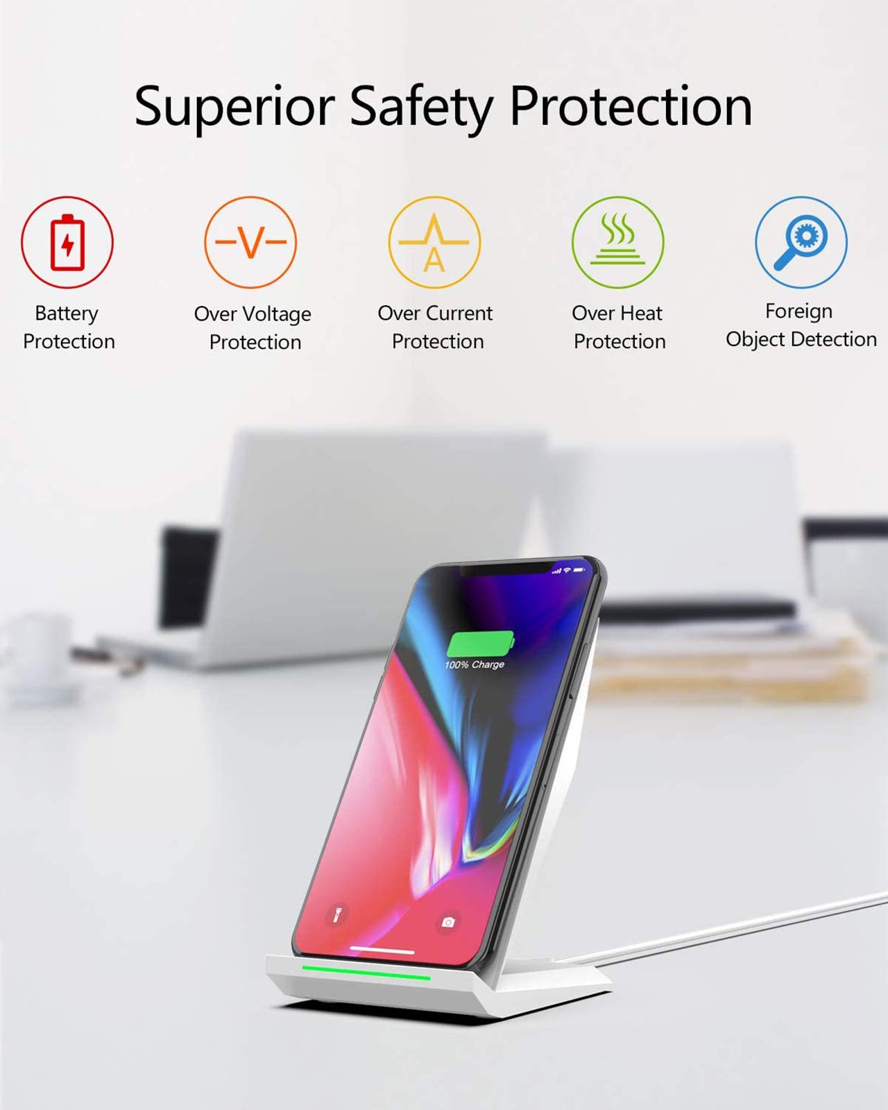 NANAMI Fast Wireless Charger - Qi-Certified 15W Wireless Charging Stand & Pad (2 Pack) for iPhone 15/14/13/12 Series, Samsung Galaxy S24/S23/S22/S21/S20/Note 20, AirPods Pro - Perfect for Home, Office & Travel Use