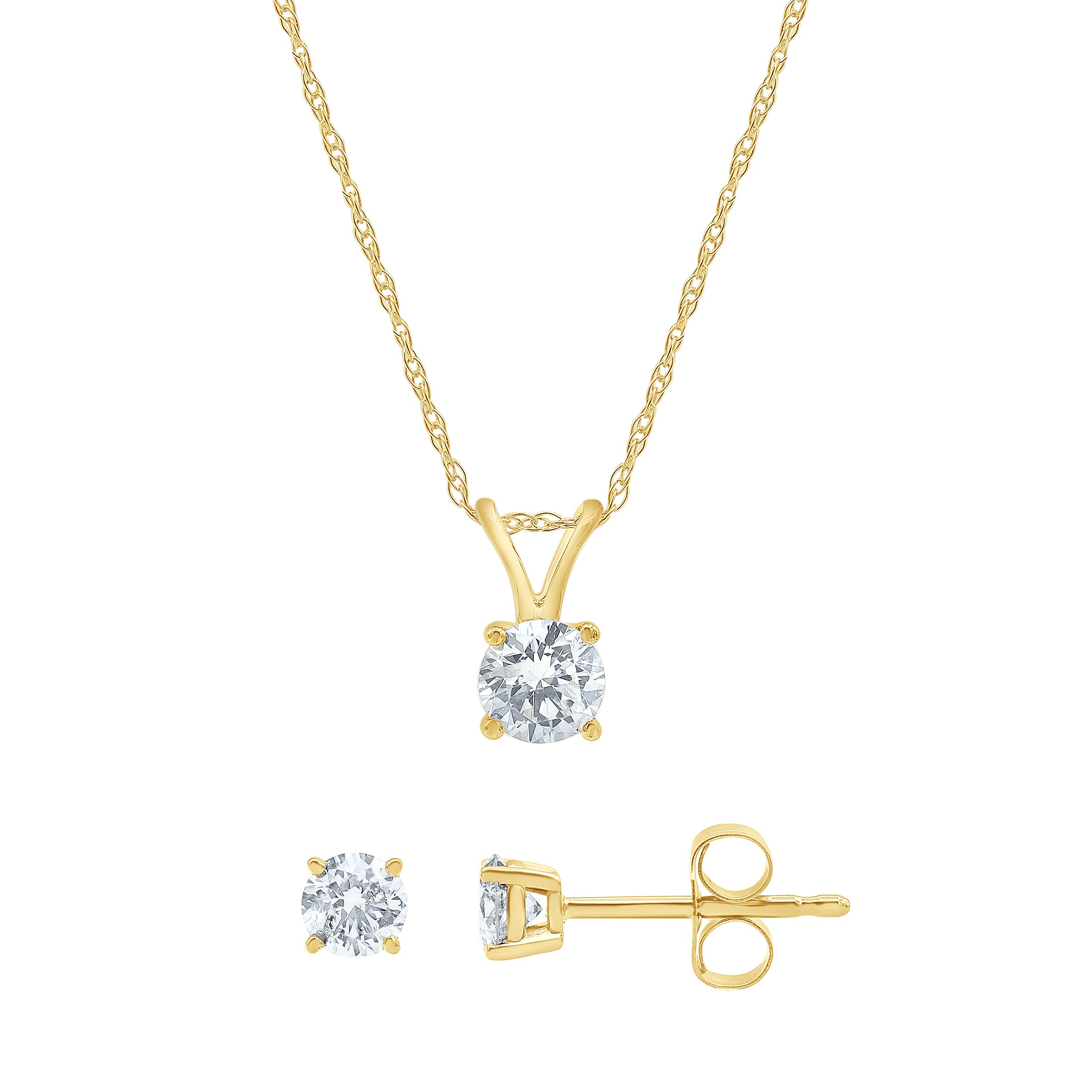 0.50 to 1.00 Carat Diamond Stud Earrings and Pendant Set in 14K Yellow Gold (I-J Color, I2-I3 Clarity) | Genuine Diamond Jewelry for Women | Gift Box Included | Perfect for Anniversaries, Birthdays & Special Occasions