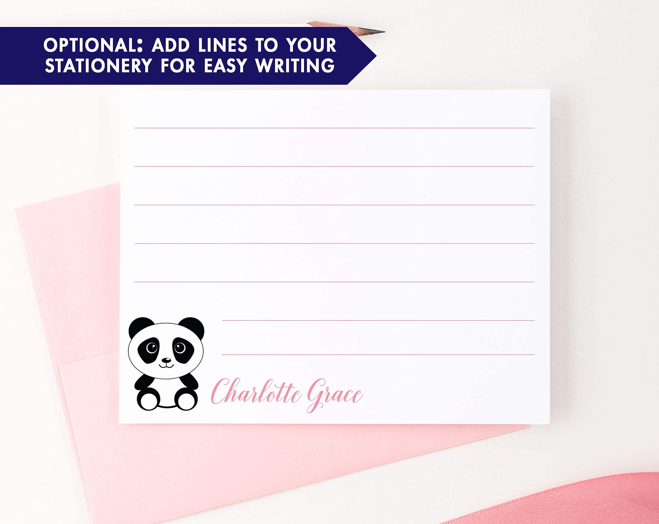 Personalized Panda Thank You Cards - Custom Flat Note Cards for Kids, Stationery with Panda Design, Choose Colors & Quantity - Perfect for Birthdays, Thank You Notes & Gifts