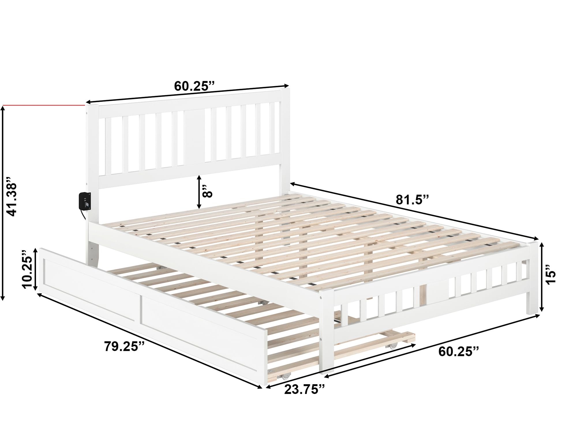 AFI Tahoe Queen Size Platform Bed with Footboard & Twin XL Trundle in White - Modern Bedroom Furniture for Guest Rooms & Small Spaces