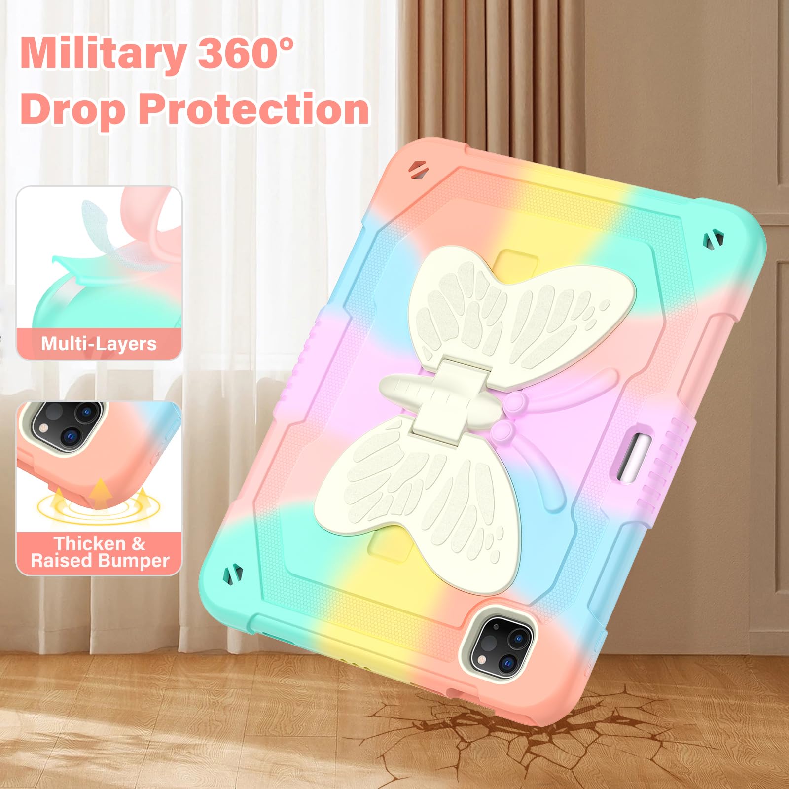 Colorful Kids iPad Pro 11 Case with Pencil Holder & Shoulder Strap - Compatible with iPad Pro 11 (1st/2nd/3rd/4th Gen) & iPad Air 5th/4th Gen 10.9
