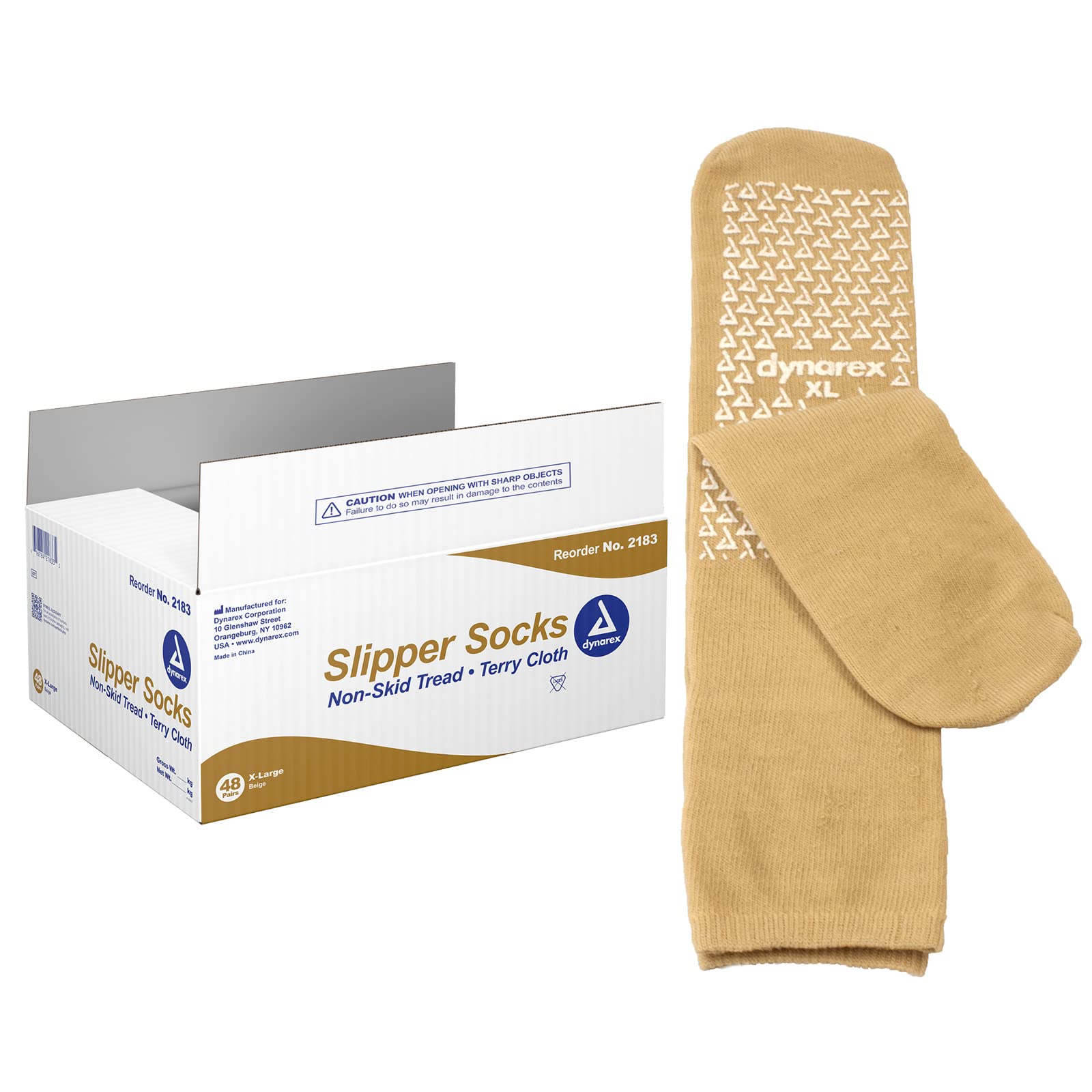 Dynarex Non-Slip Slipper Socks with Grips for Women & Men - Anti-Skid Hospital Socks with Elastic Band, Latex-Free Grip Socks (48 Pairs Bulk Pack) - Perfect for Hospital, Home Care, and Elderly Safety