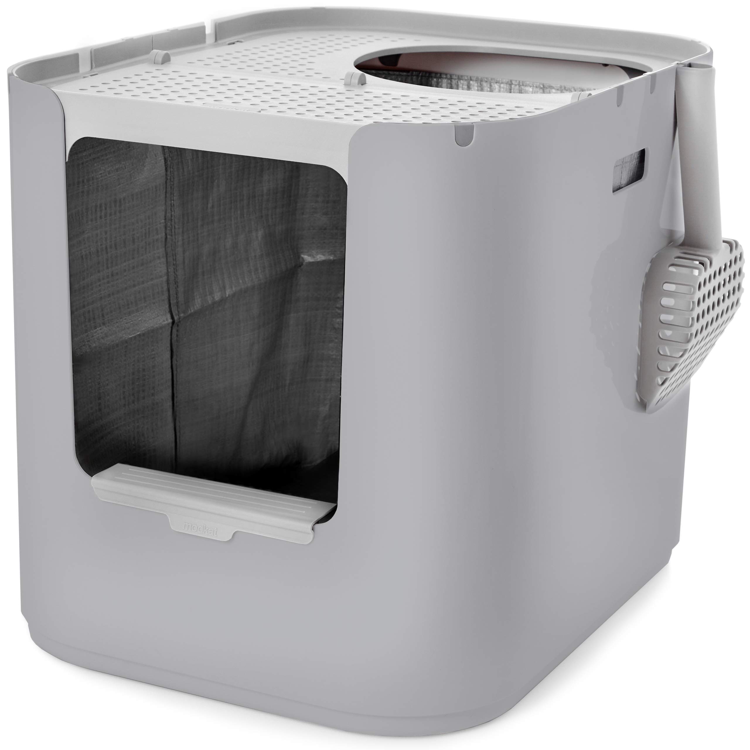 Modkat XL Litter Box - Extra Large Covered Cat Litter Box with Top & Front Entry - Reusable Liners & Tall Base for Less Mess - Easy to Clean Gray - Perfect for Large Cats & Multi-Cat Homes