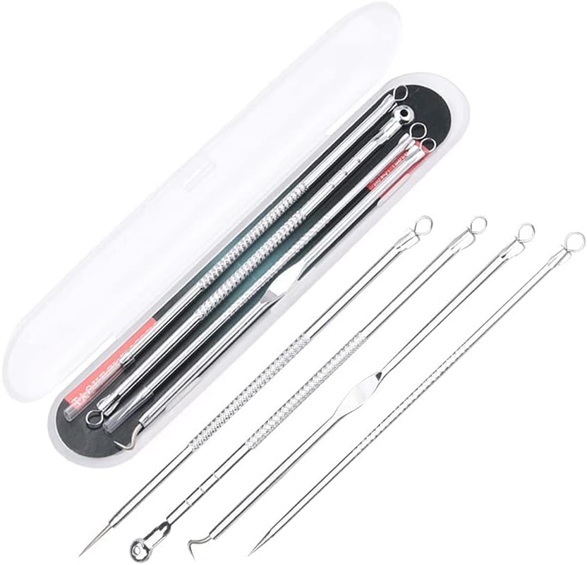 MeeTo Blackhead & Acne Removal Kit - 4 Pcs Stainless Steel Comedone Extractor Tools for Face & Nose - Professional Pimple Popper for Women & Men - Perfect for Skincare Routine & Blemish Treatment at Home