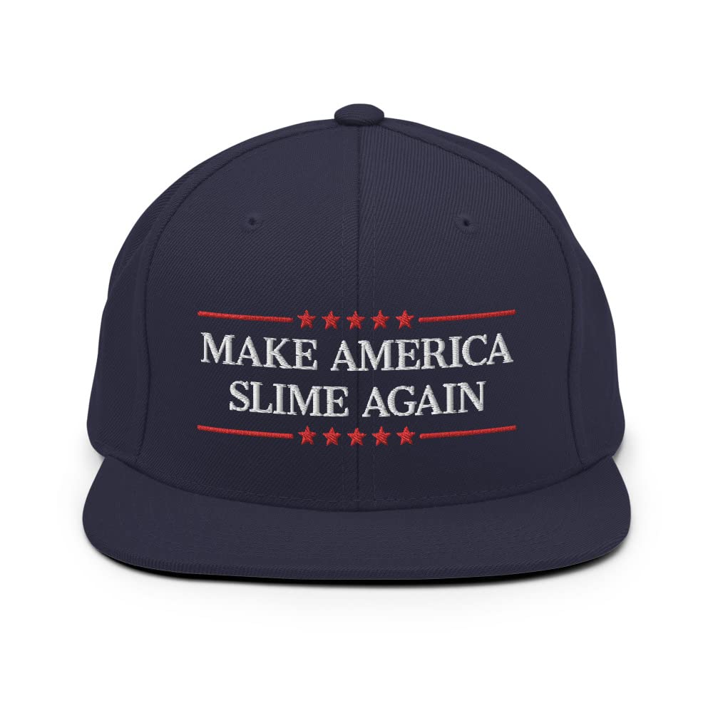 Make America Slime Again Embroidered Snapback Hat - Navy Blue Baseball Cap for Slime Lovers & Patriotic Fashion