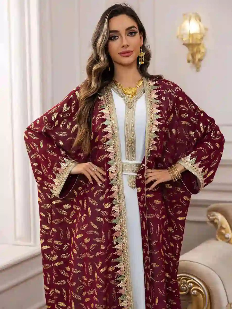 Elegant 2-Piece Eid Outfit - Bronzing Chiffon Caftan Kaftan Dress with Inner Sleeveless Dress #25454 for Women's Special Occasions, Parties & Festive Celebrations