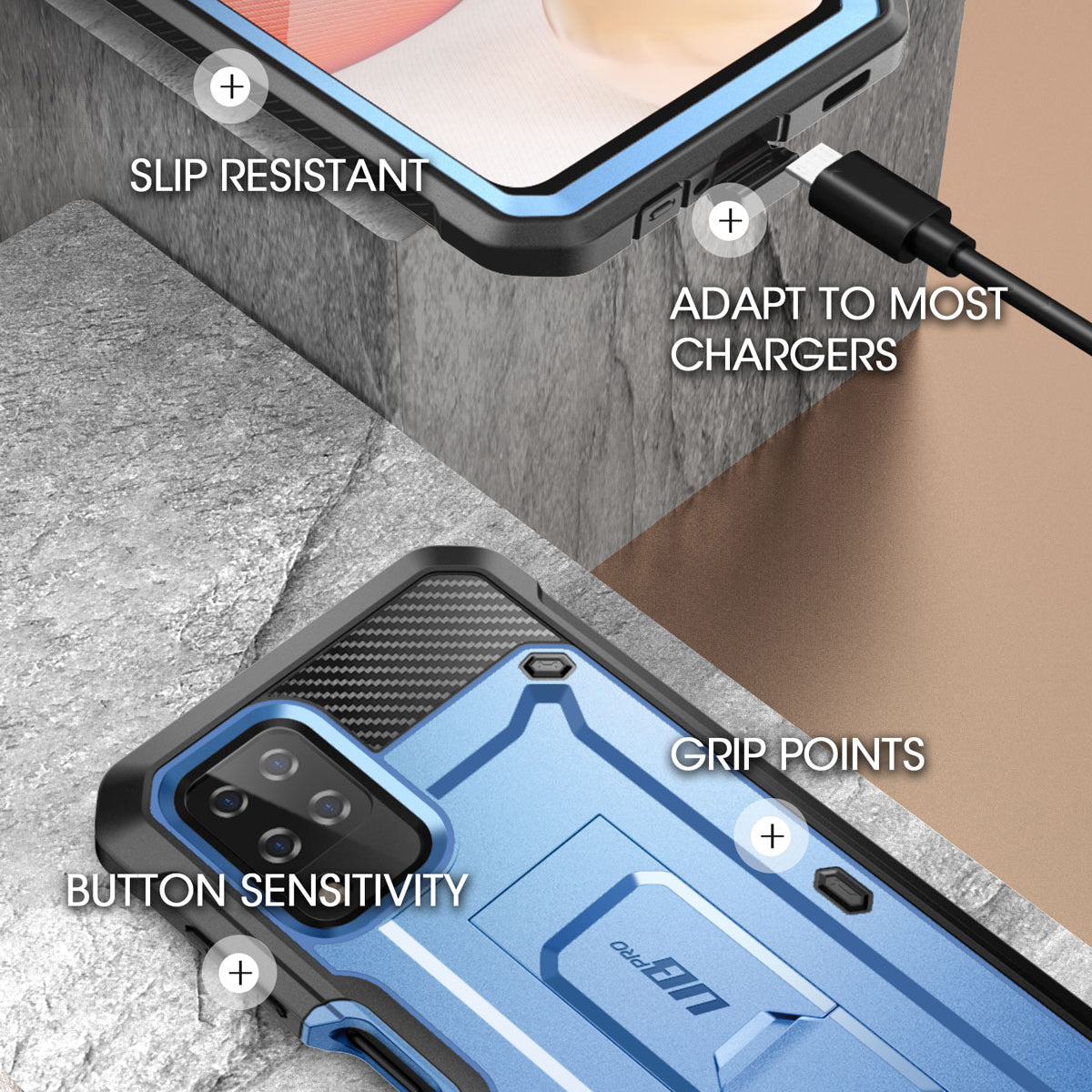 Samsung Galaxy A12 Unicorn Beetle Pro Rugged Holster Case - Shockproof & Drop Protection (Metallic Blue) - Perfect for Construction, Outdoor Work & Extreme Sports