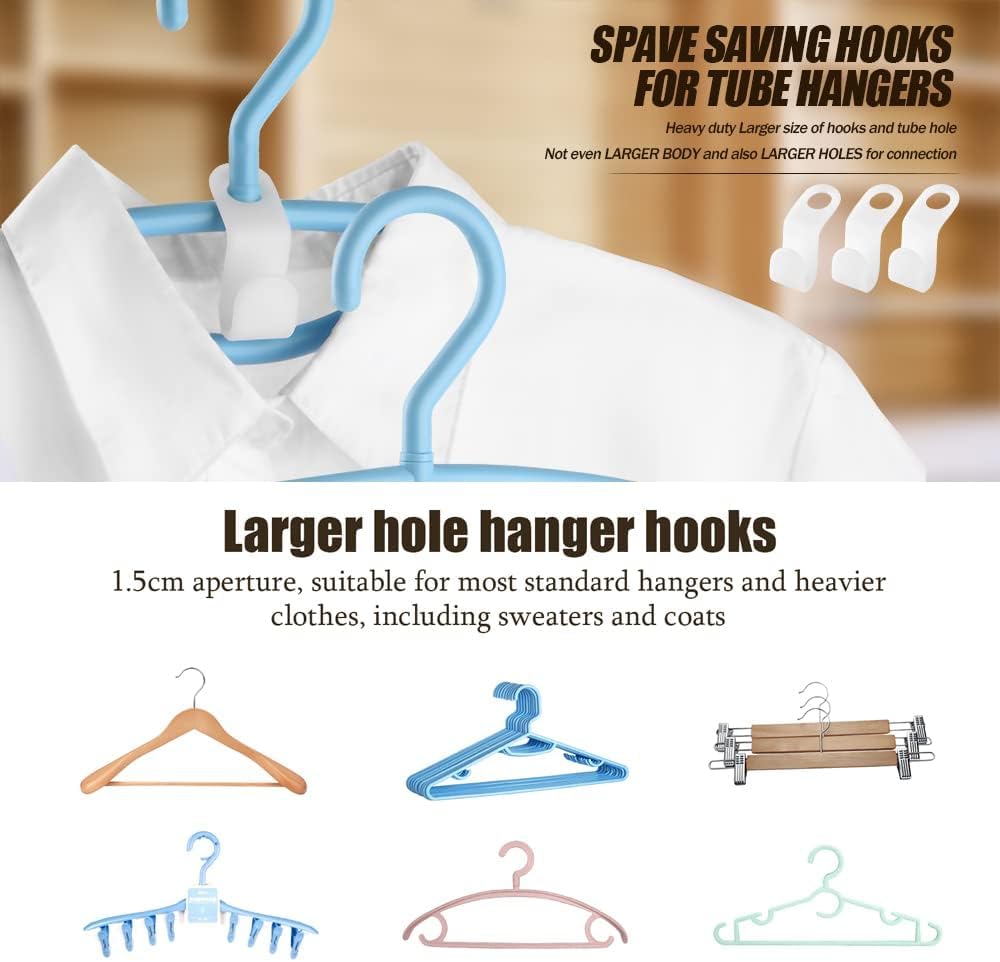 60PCS Heavy Duty Clothes Hanger Connector Hooks - Space Saving Cascading Closet Organizer for Jackets, Pants & Dresses - White Hanging Storage Solution for Small Closets & Wardrobes