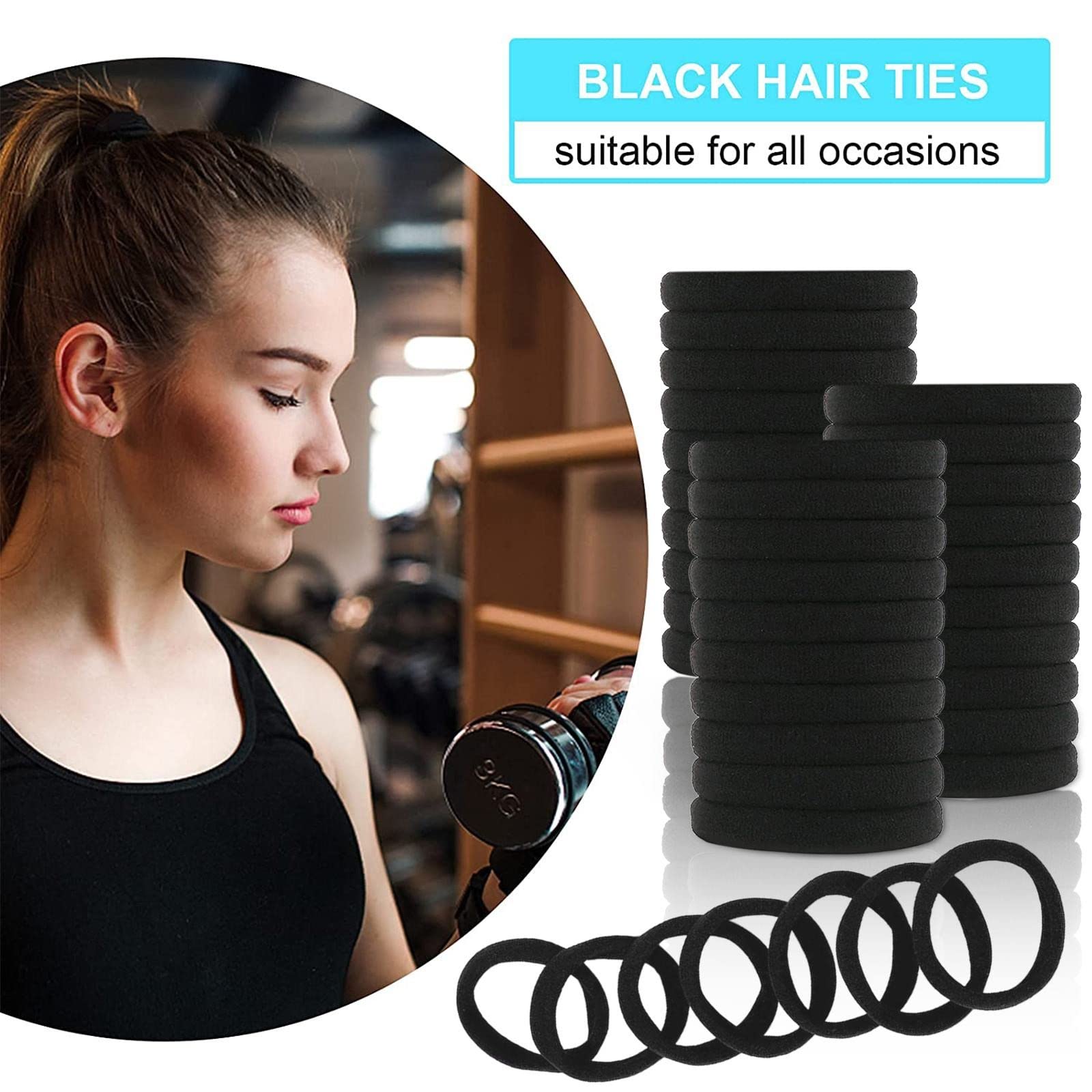 20/30/40 Pcs Black Hair Ties - Soft Elastic Hair Bands & Scrunchies for Ponytail Holders - Women's Hair Accessories for Workout, Office & Everyday Use