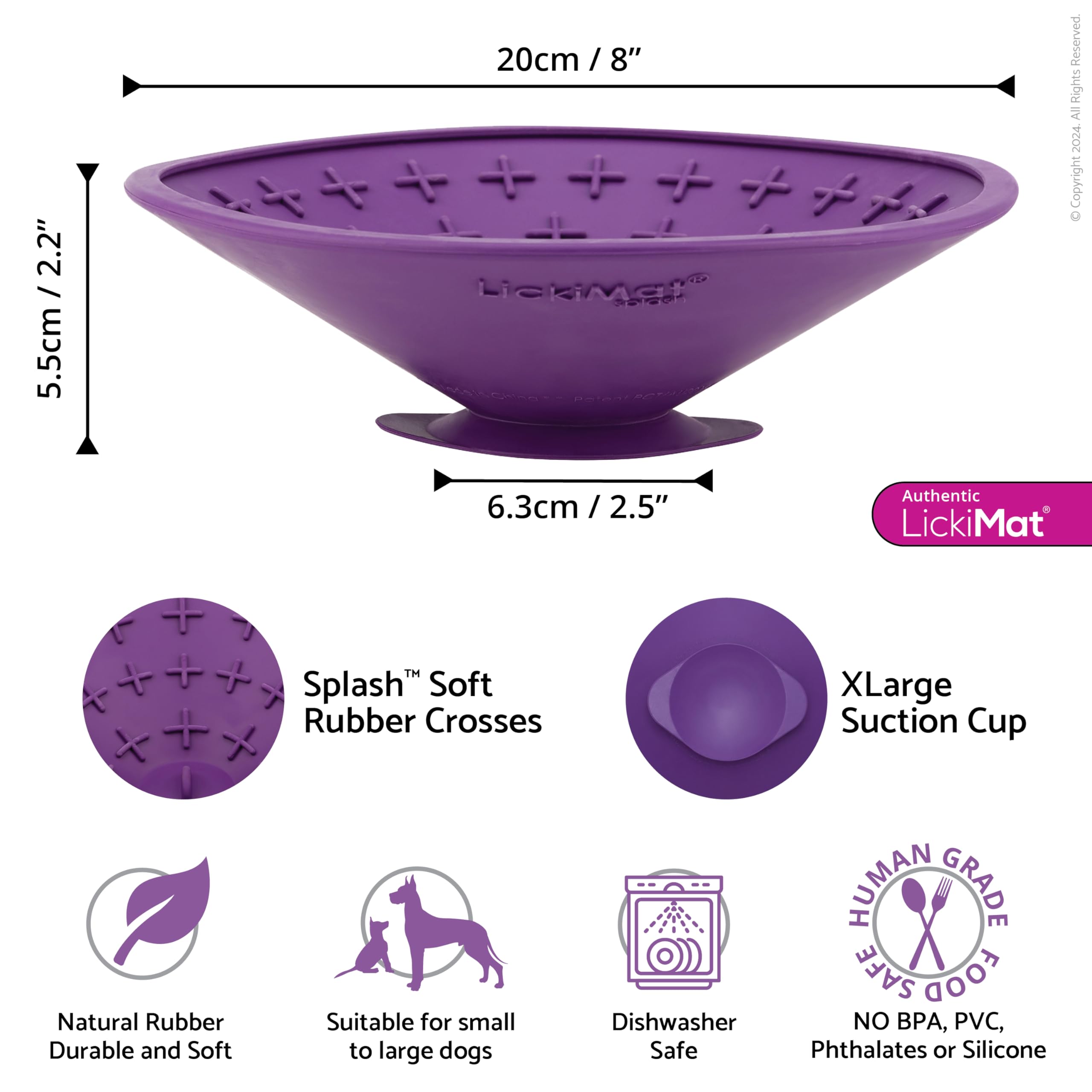 LickiMat Splash - Slow Feeder Dog Bowl & Lick Mat for Anxiety Relief - Non-Slip Pet Feeding Dish for Food, Treats, Yogurt & Peanut Butter - Fun Interactive Puzzle Toy for Dogs - Purple - Perfect for Mealtime Enrichment, Training Rewards & Boredom Relief