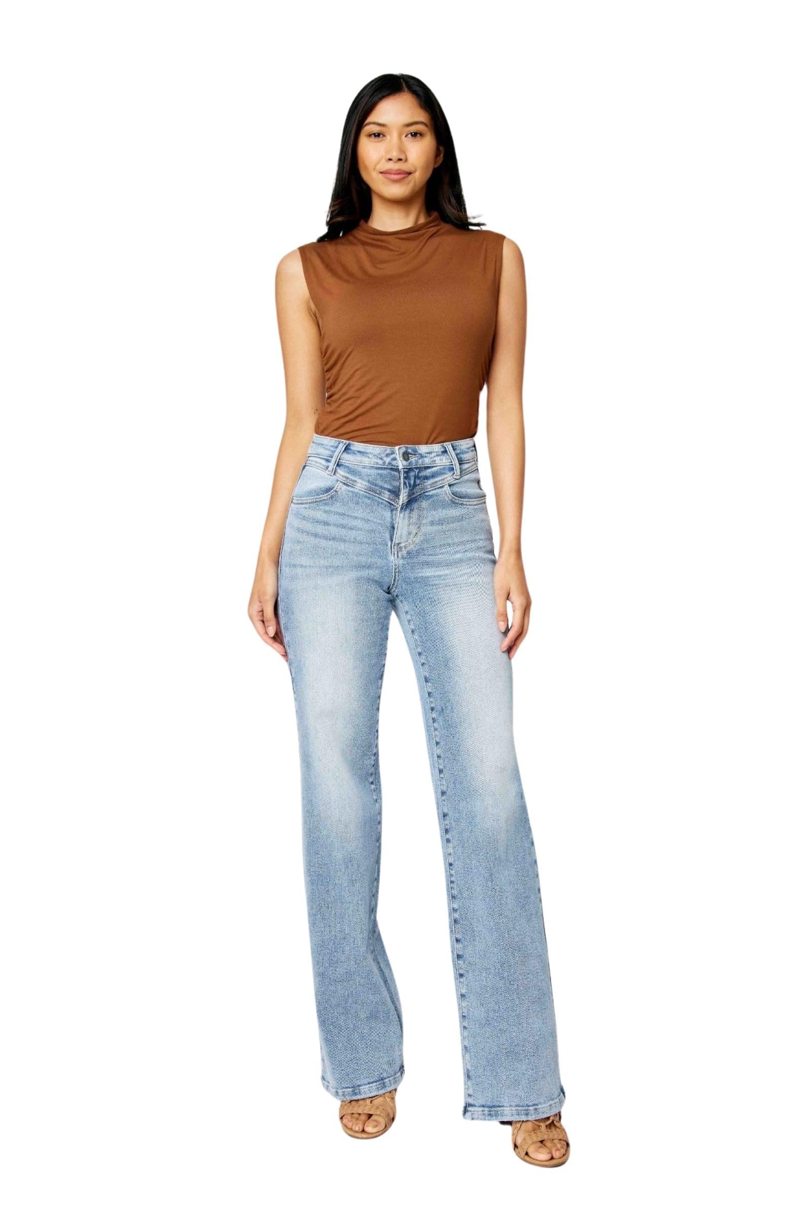 Judy Blue Women's High Waist Retro Wide Leg Jeans - Vintage Inspired Denim Pants for Casual Wear & Everyday Outfits