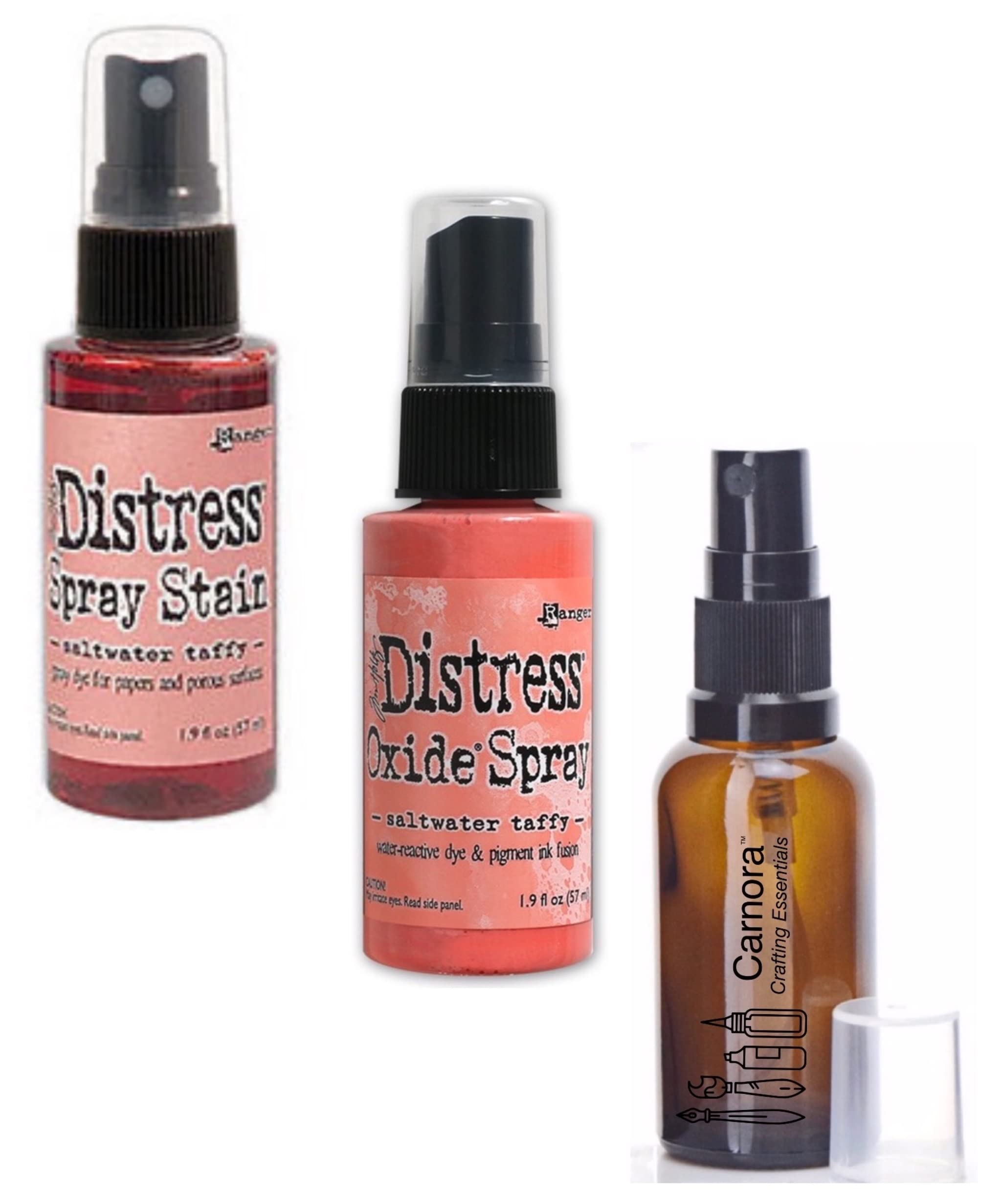 Tim Holtz Ranger Saltwater Taffy Distress Oxide Spray & Stain Spray with Carnora Amber Bottle - Perfect for DIY Crafts, Mixed Media Art & Scrapbooking Projects