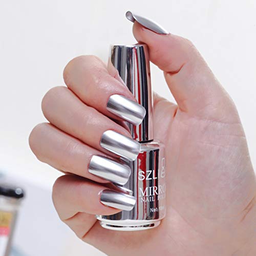HJK 18ml Metallic Mirror Nail Polish - Silver Chrome Glitter Nail Varnish for Manicure & Pedicure - Perfect for Parties, Weddings, and Special Occasions