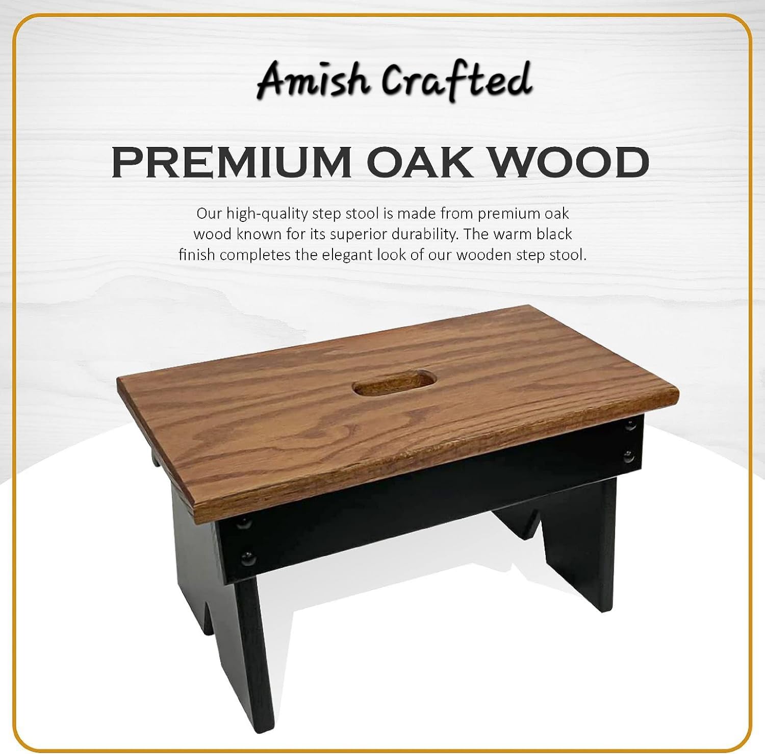 Handmade Amish Solid Oak Step Stool for Adults - Sturdy Kitchen, Bedroom, Living Room & Bathroom Step Stool - Harvest & Black Wooden Stool for Home Use - Perfect for Reaching High Shelves & Storage