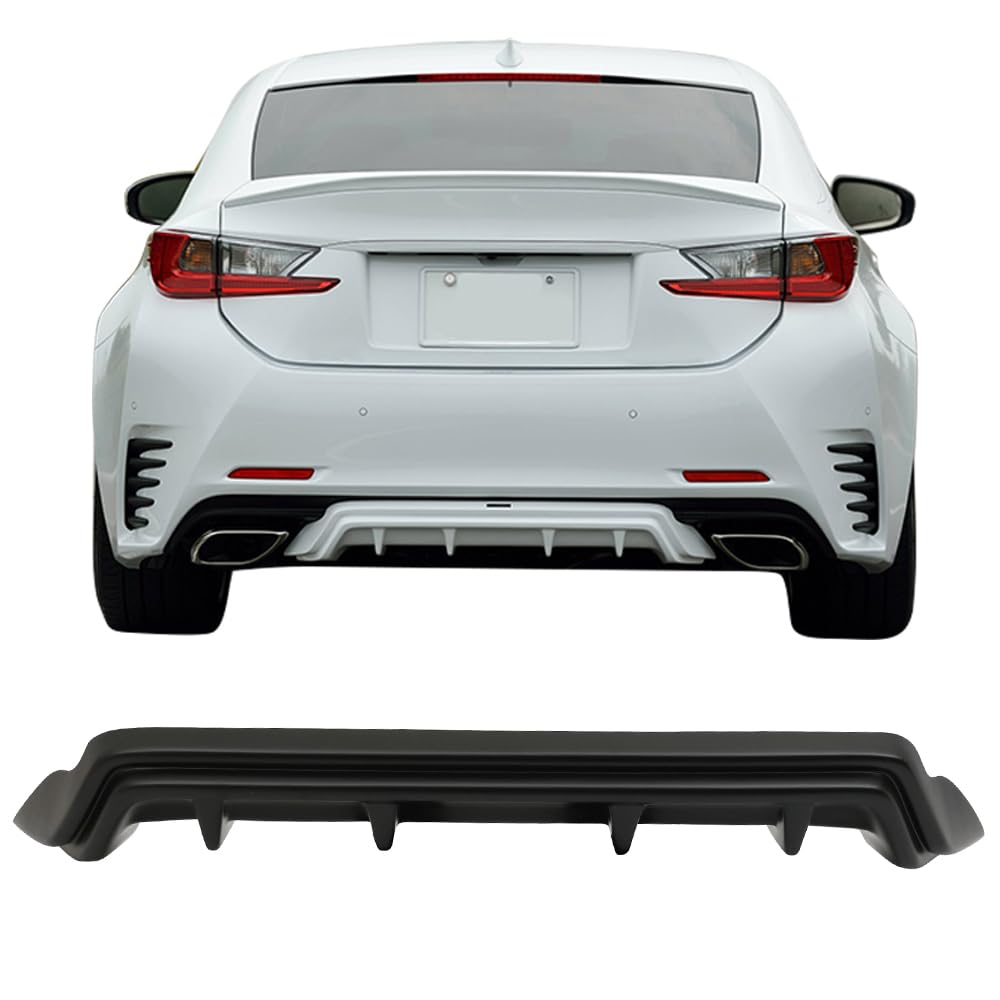IKON MOTORSPORTS Black PP Rear Bumper Lip Diffuser - F-Sport Style for 2015-2017 Lexus RC300/RC350 | Enhances Aerodynamics & Sporty Look for Street Racing & Car Shows