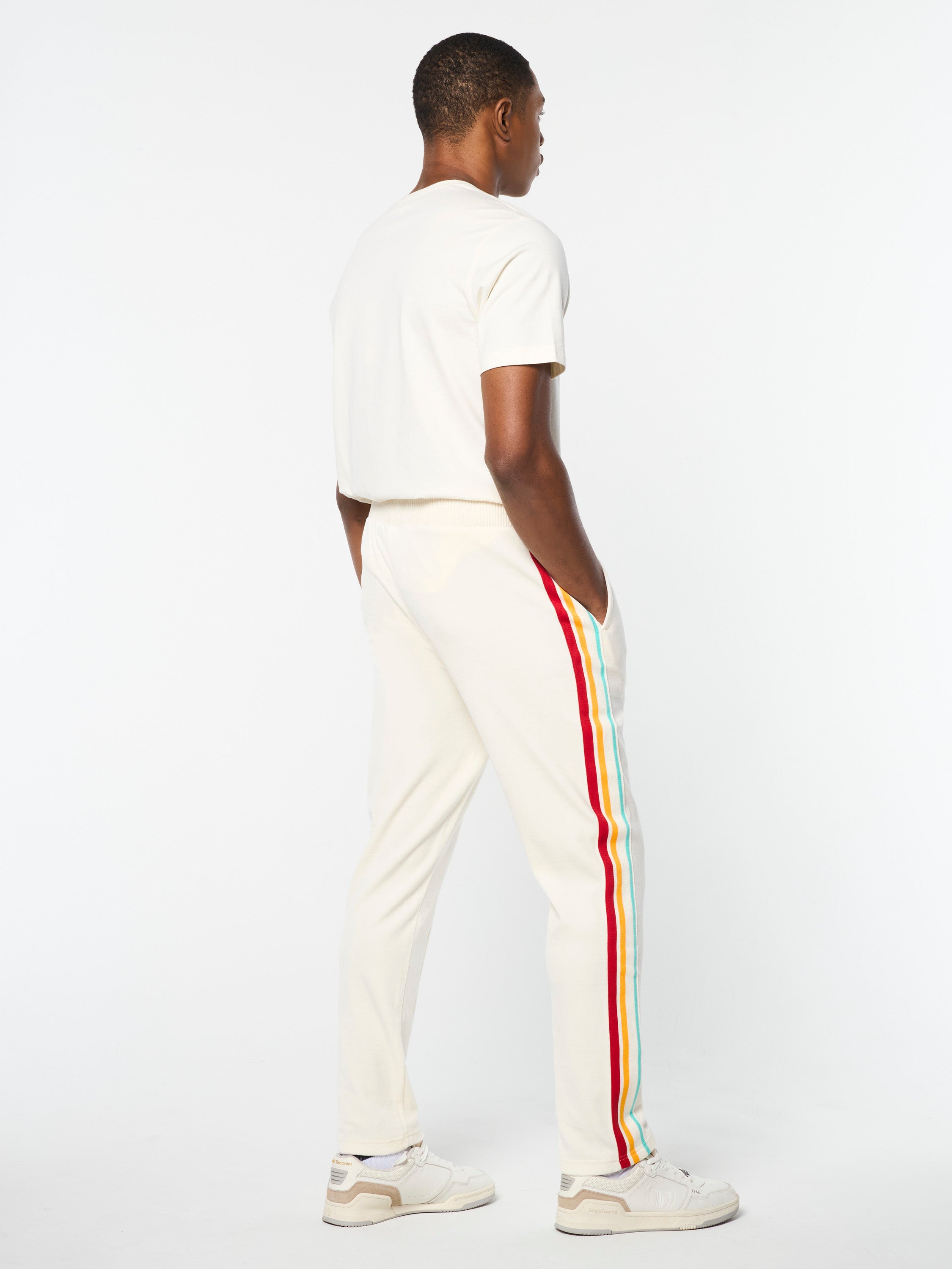 Slice Track Pant - Women's High Waisted Yoga Pants with Pockets, Gardenia/Gold Color - Perfect for Running, Gym Workouts & Lounge Wear