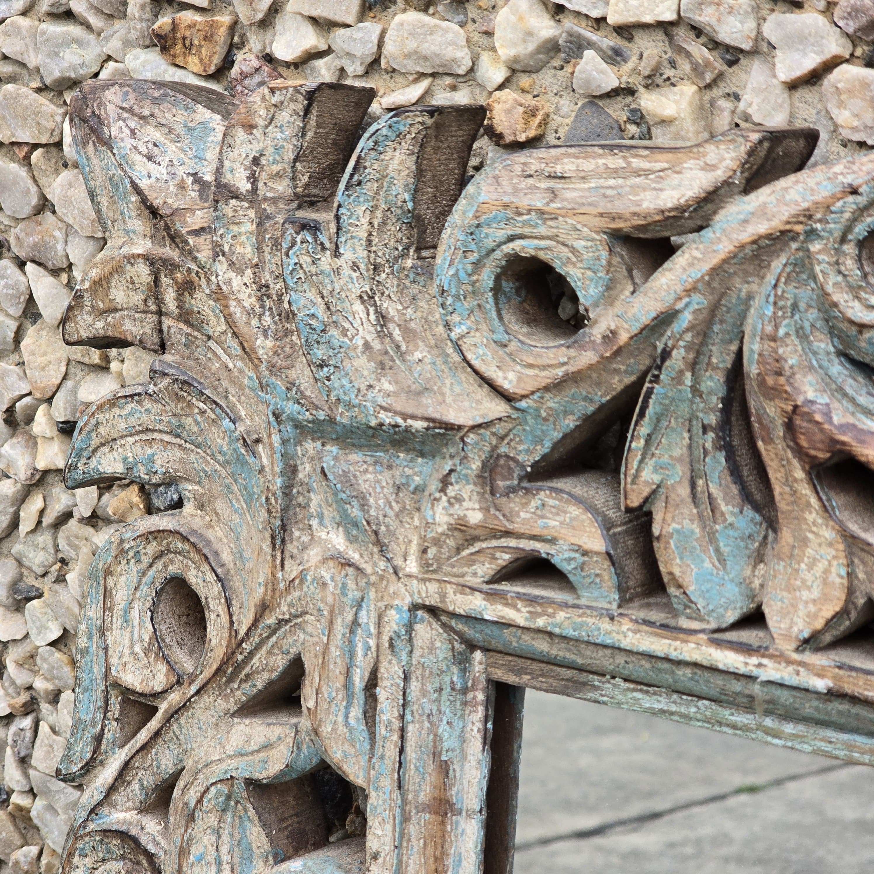 Handcrafted Floral Carved Solid Wood Indian Furniture Mirror Frame - Rustic Home Decor for Living Room, Bedroom & Entryway