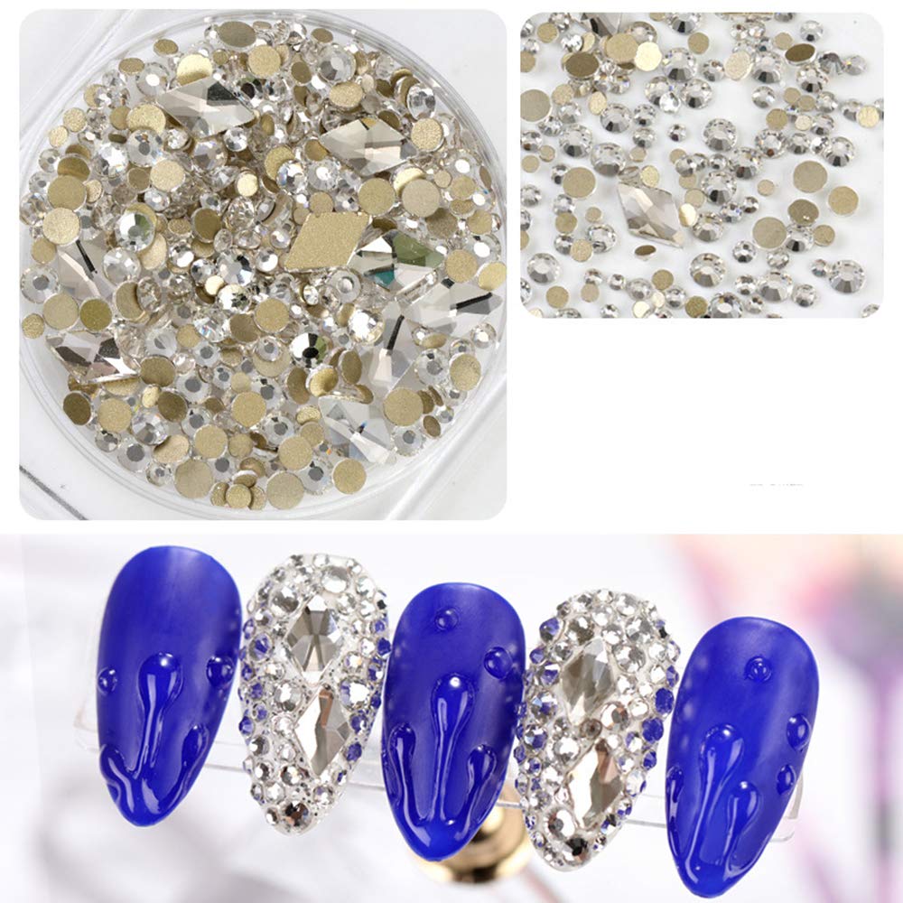 2 Packs S.A.V.I Flat Bottom AB Rhinestones - Mixed Sizes Shiny Diamond Nail Art Decorations (11g Each, Set of 4) for Manicure, DIY Nails & Beauty Salon Use